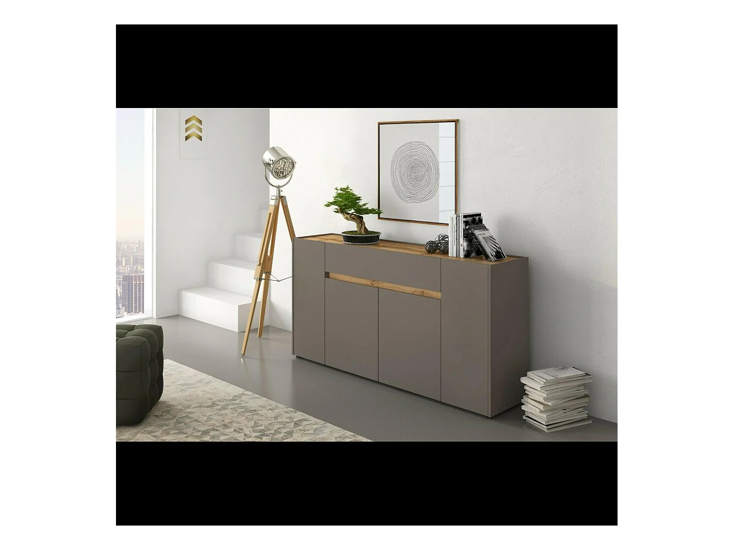Credenza Moderna Madia In Melaminico Con 4 Ante E 1 Cassetto Mobile Contenitore Sala da Pranzo Soggiorno Design Senza Maniglie 170x85x40 cm Beige