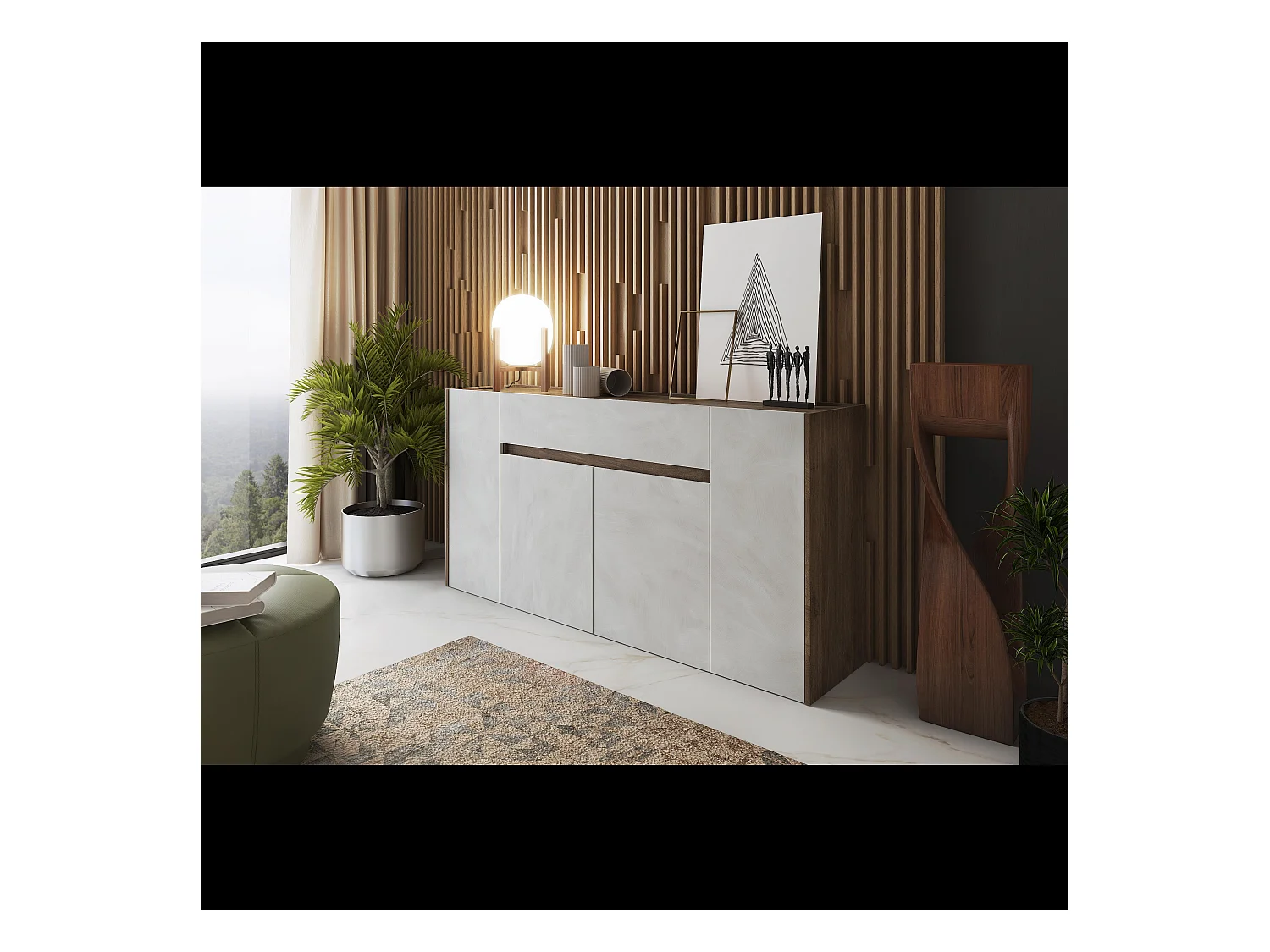 Credenza Moderna Madia In Melaminico 4 Ante E 1 Cassetto Mobile Contenitore Sala Pranzo Soggiorno Design Senza Maniglie 170x85x40 cm Noce Spatolato