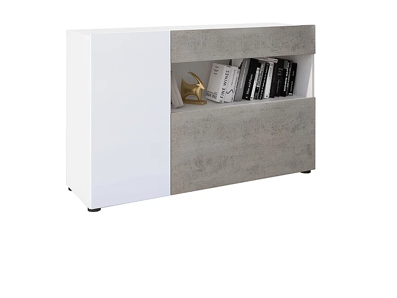 Credenza Moderna Madia Mobile Contenitore Con 2 Ante 1 Cassetto Ripiani Interni Design Minimal Soggiorno Salotto 130x81x41 Cm Bianco Grigio Cemento