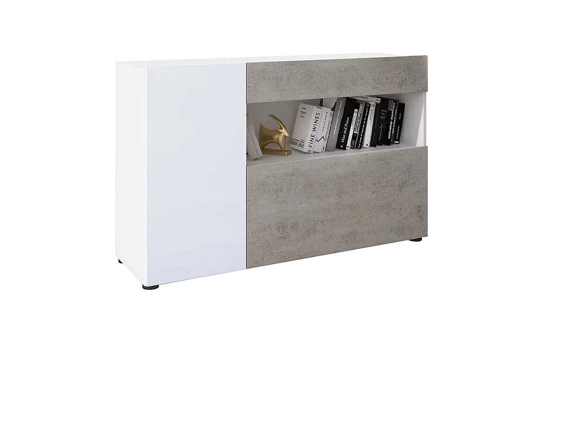 Credenza Moderna Madia Mobile Contenitore Con 2 Ante 1 Cassetto Ripiani Interni Design Minimal Soggiorno Salotto 130x81x41 Cm Bianco Grigio Cemento