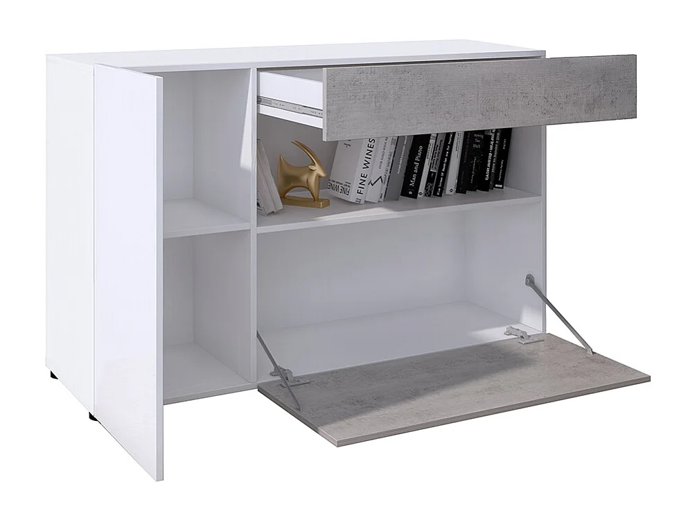 Credenza Moderna Madia Mobile Contenitore In Melaminico Con 2 Ante 1 Cassetto E Ripiani Interni Design Minimal Senza Maniglie 130 x 81 x 41 Cm Bianco Grigio Cemento