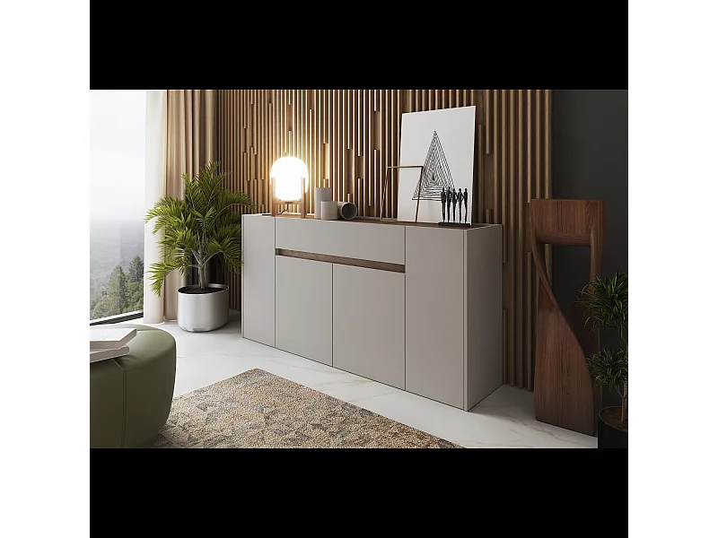 Credenza Moderna Madia In Melaminico Con 4 Ante E 1 Cassetto Mobile Contenitore Sala Pranzo Soggiorno Design Senza Maniglie 170x85x40 cm Noce Chiaro