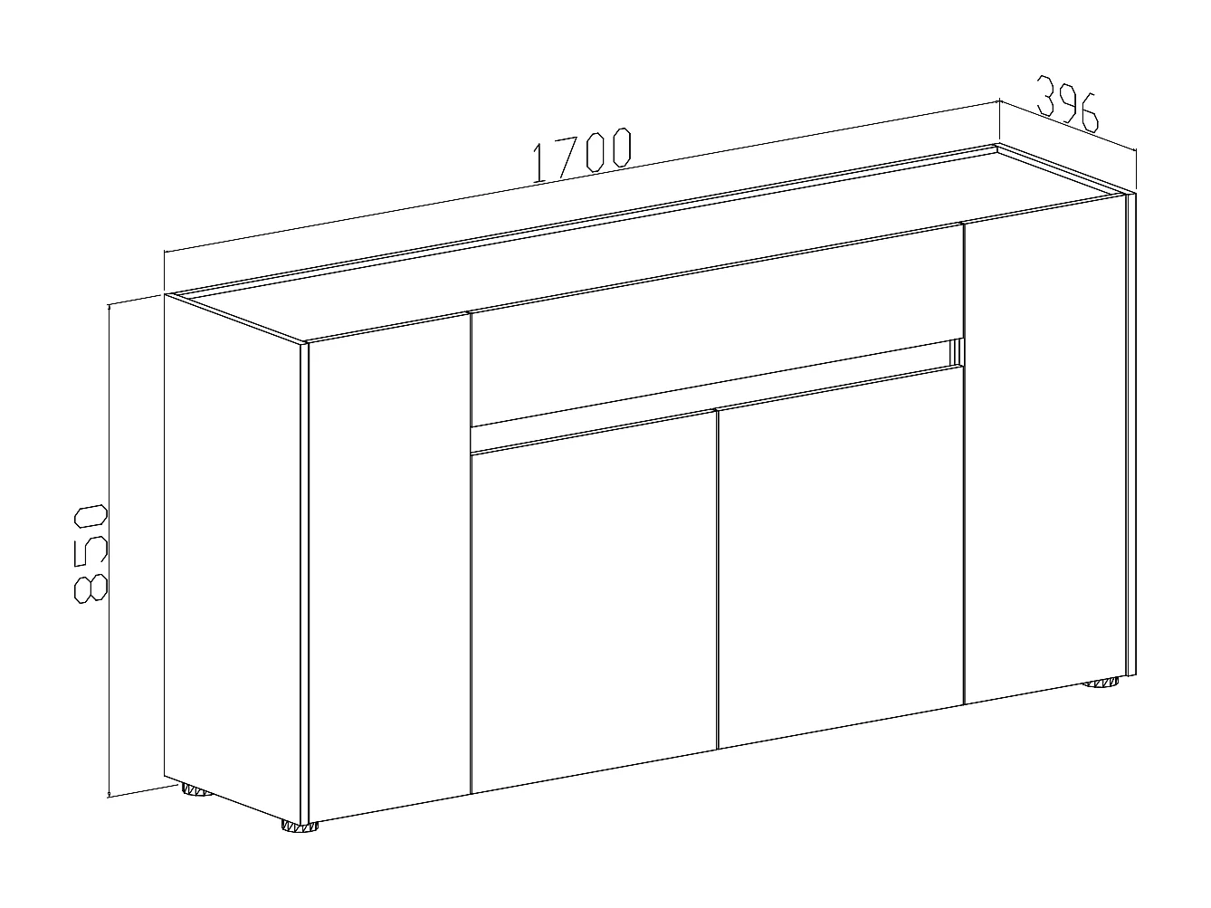 Credenza Moderna Madia In Melaminico Con 4 Ante E 1 Cassetto Mobile Contenitore Sala Pranzo Soggiorno Design Senza Maniglie 170x85x40 cm Noce Chiaro