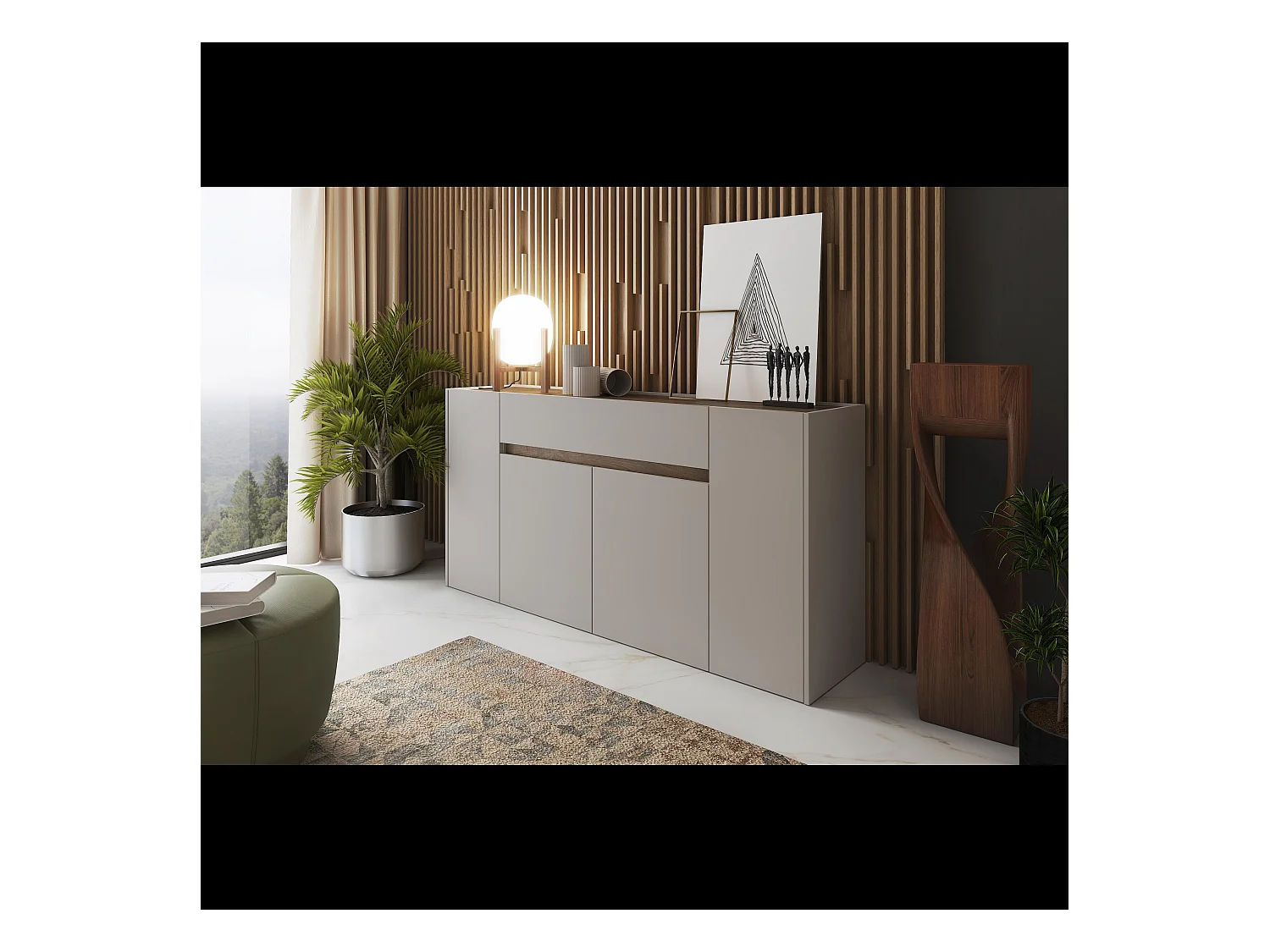 Credenza Moderna Madia In Melaminico Con 4 Ante E 1 Cassetto Mobile Contenitore Sala Pranzo Soggiorno Design Senza Maniglie 170x85x40 cm Noce Chiaro