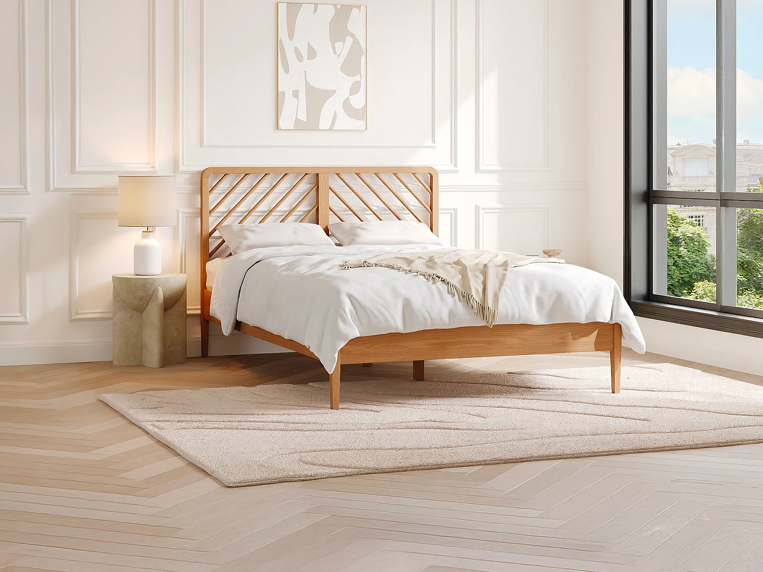 Lit 140 x 200 cm - Chêne et MDF - Coloris : Naturel - LERIAKI