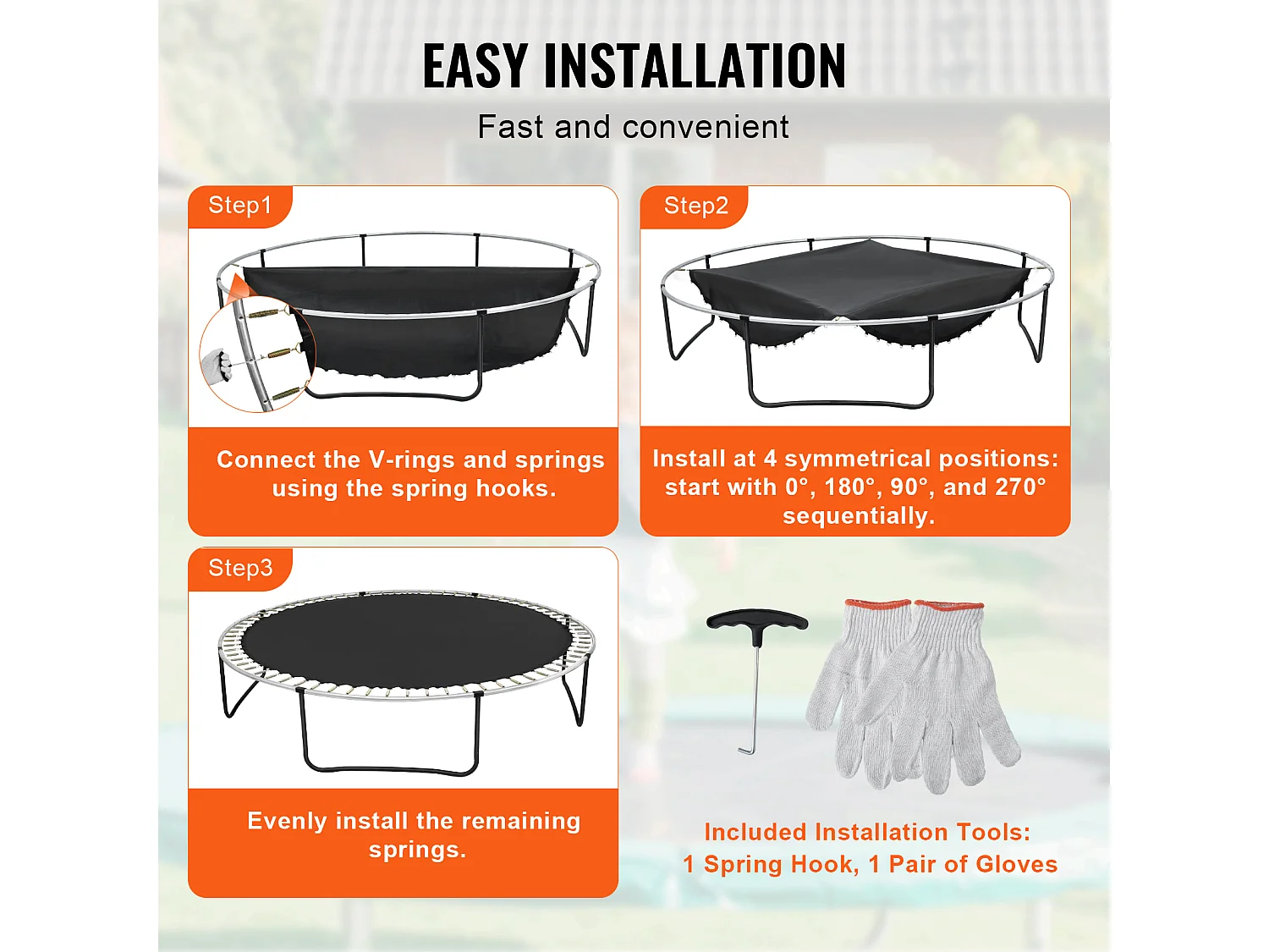 Tapis de Remplacement pour Trampoline SucceBuy, Cadre de 427 cm, 96 Anneaux en V, Ressort de 18 cm, Résistant aux UV, Durable