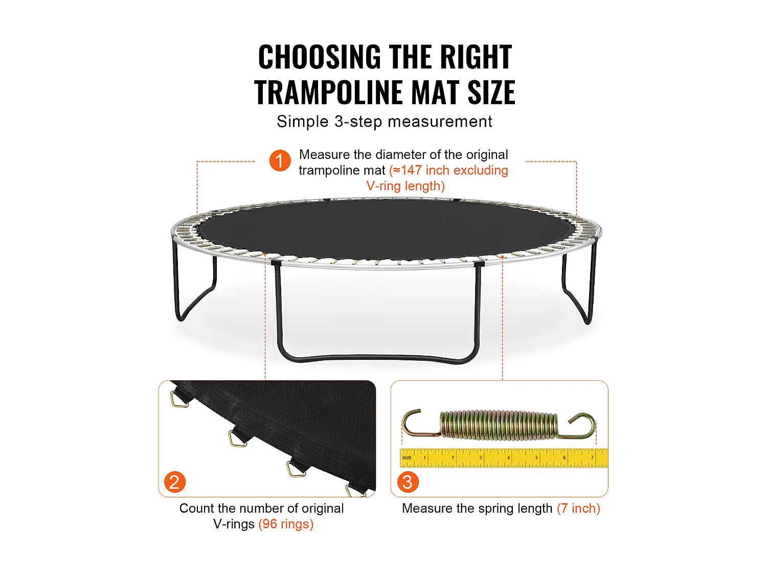 Tapis de Remplacement pour Trampoline SucceBuy, Cadre de 427 cm, 96 Anneaux en V, Ressort de 18 cm, Résistant aux UV, Durable