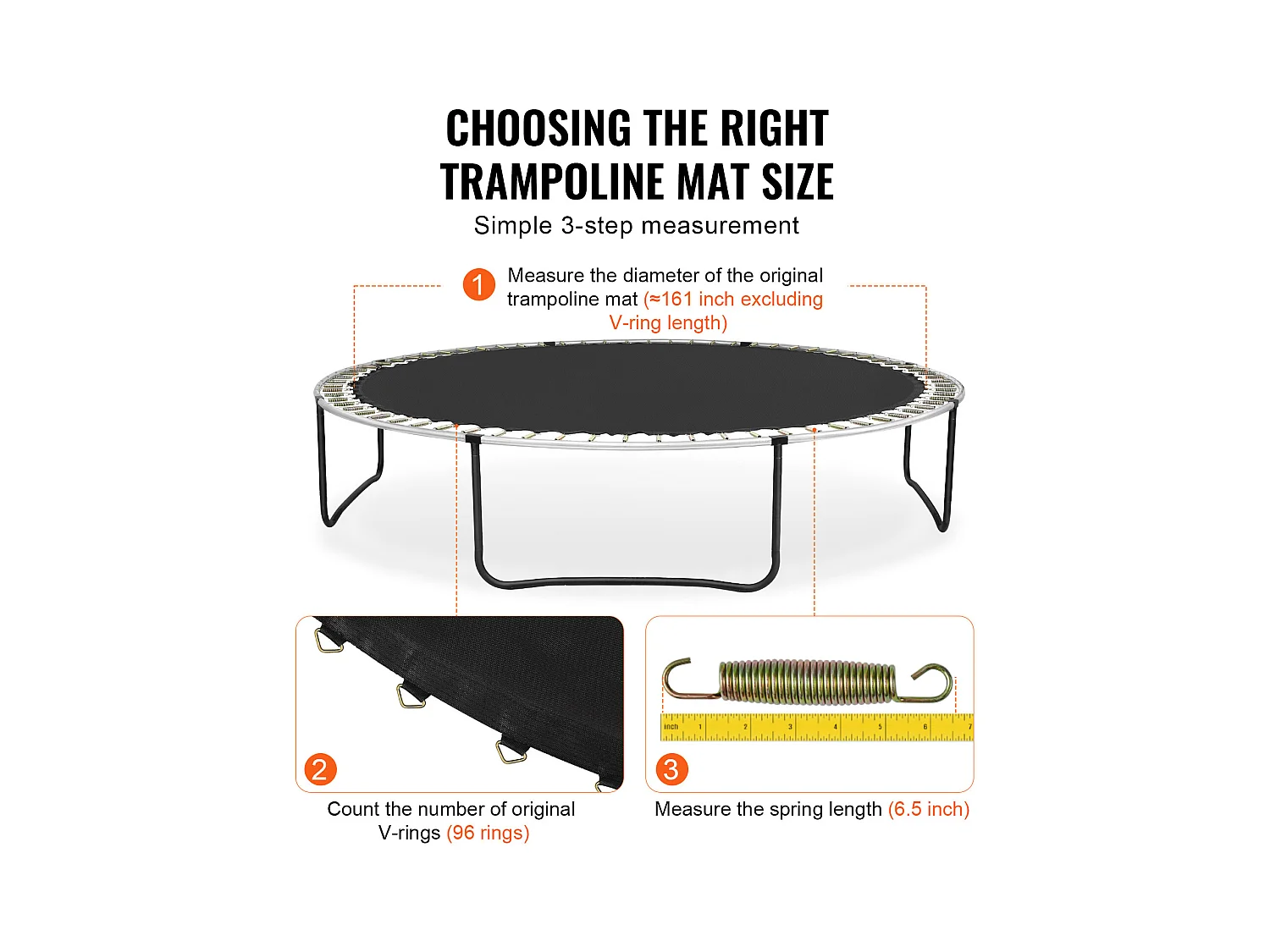 Tapis de Remplacement pour Trampoline SucceBuy, Cadre de 457 cm, 96 Anneaux en V, Ressort de 16 cm, Résistant aux UV, Durable