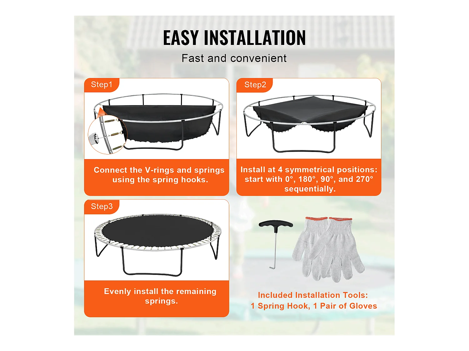 Tapis de Remplacement pour Trampoline SucceBuy, Cadre de 457 cm, 96 Anneaux en V, Ressort de 16 cm, Résistant aux UV, Durable