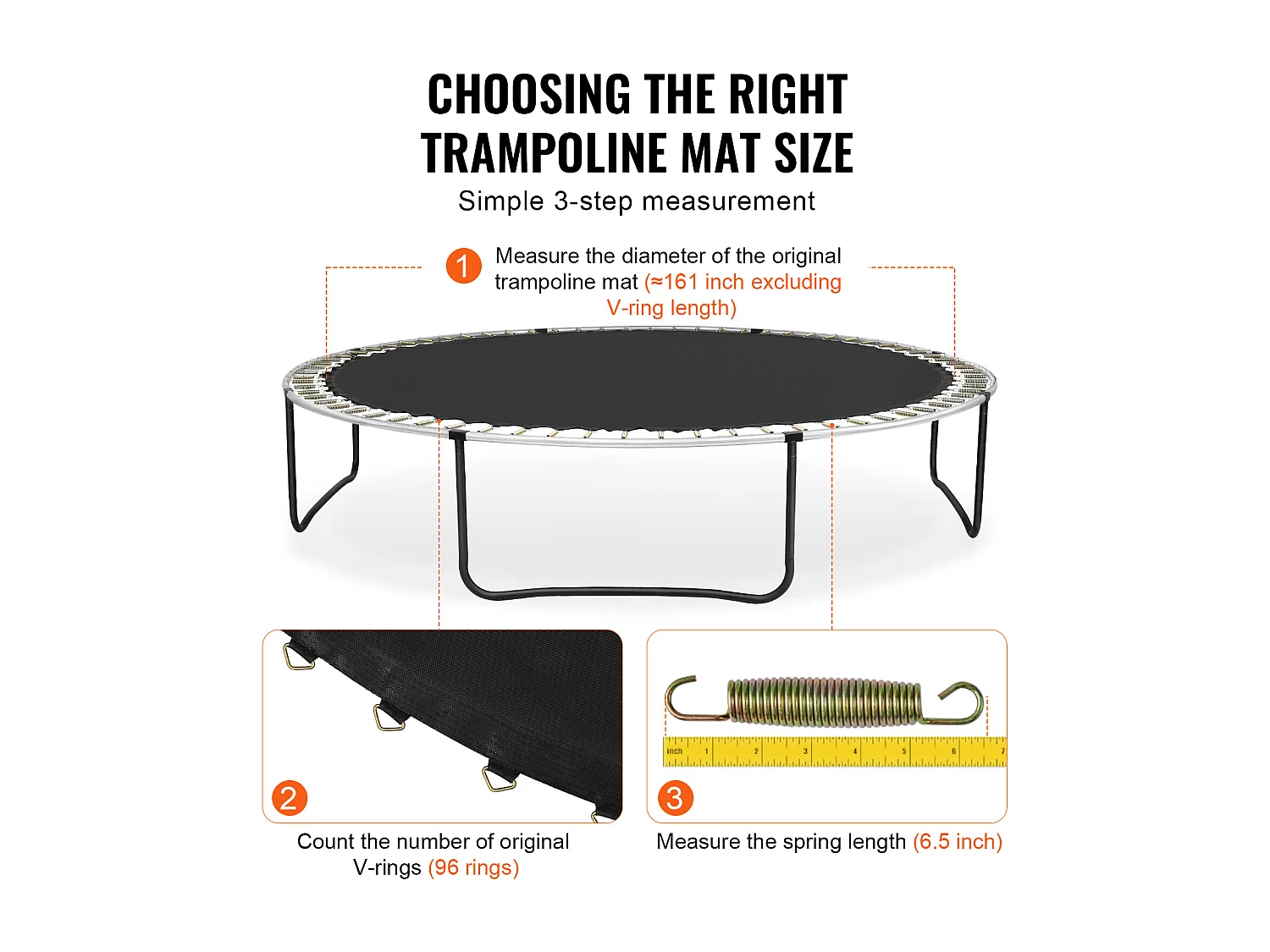 Tapis de Remplacement pour Trampoline SucceBuy, Cadre de 457 cm, 96 Anneaux en V, Ressort de 16 cm, Résistant aux UV, Durable