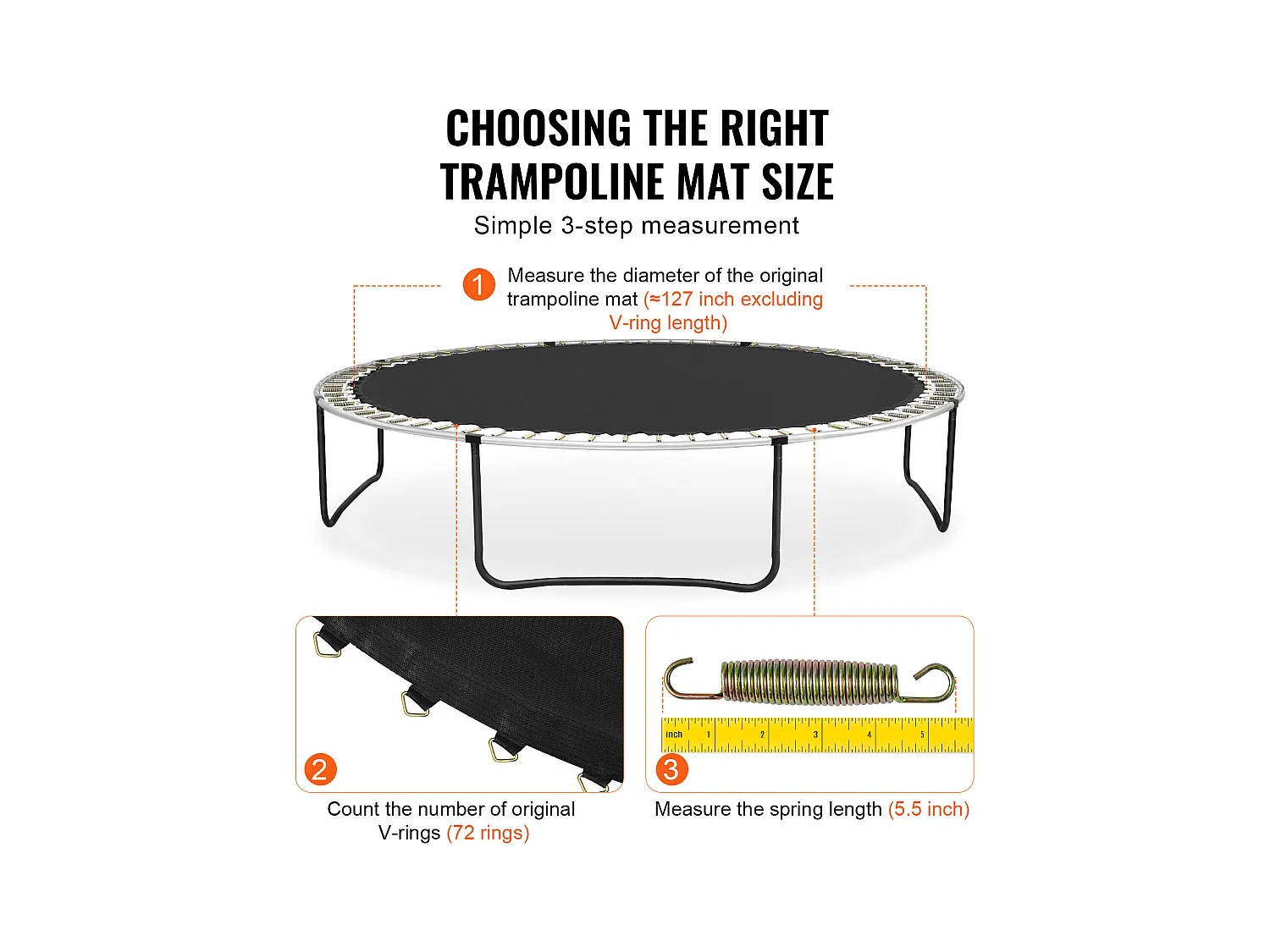 Tapis de Remplacement pour Trampoline SucceBuy, Cadre de 366 cm, 72 Anneaux en V, Ressort de 14 cm, Résistant aux UV, Durable