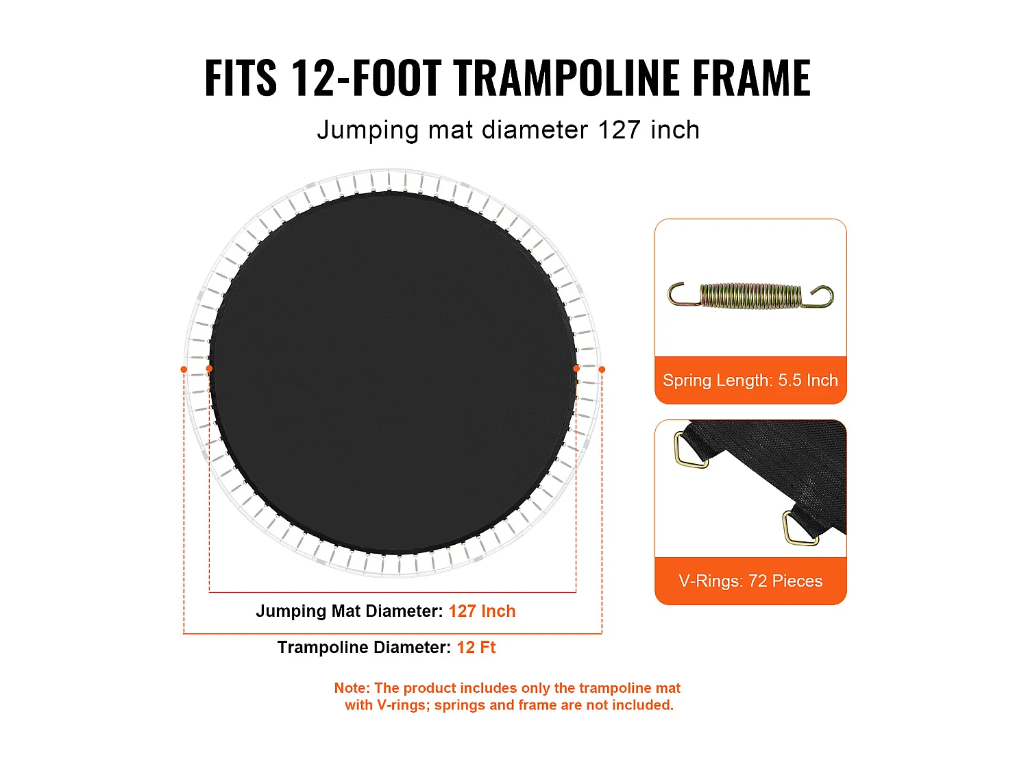 Tapis de Remplacement pour Trampoline SucceBuy, Cadre de 366 cm, 72 Anneaux en V, Ressort de 14 cm, Résistant aux UV, Durable