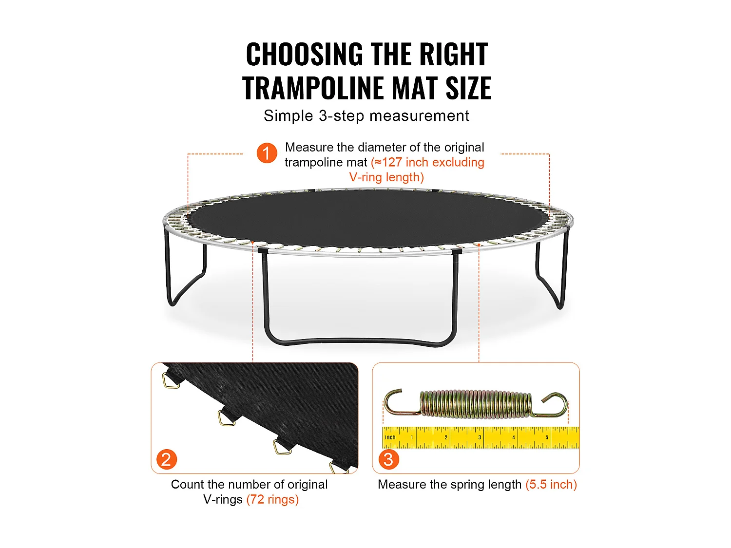 Tapis de Remplacement pour Trampoline SucceBuy, Cadre de 366 cm, 72 Anneaux en V, Ressort de 14 cm, Résistant aux UV, Durable