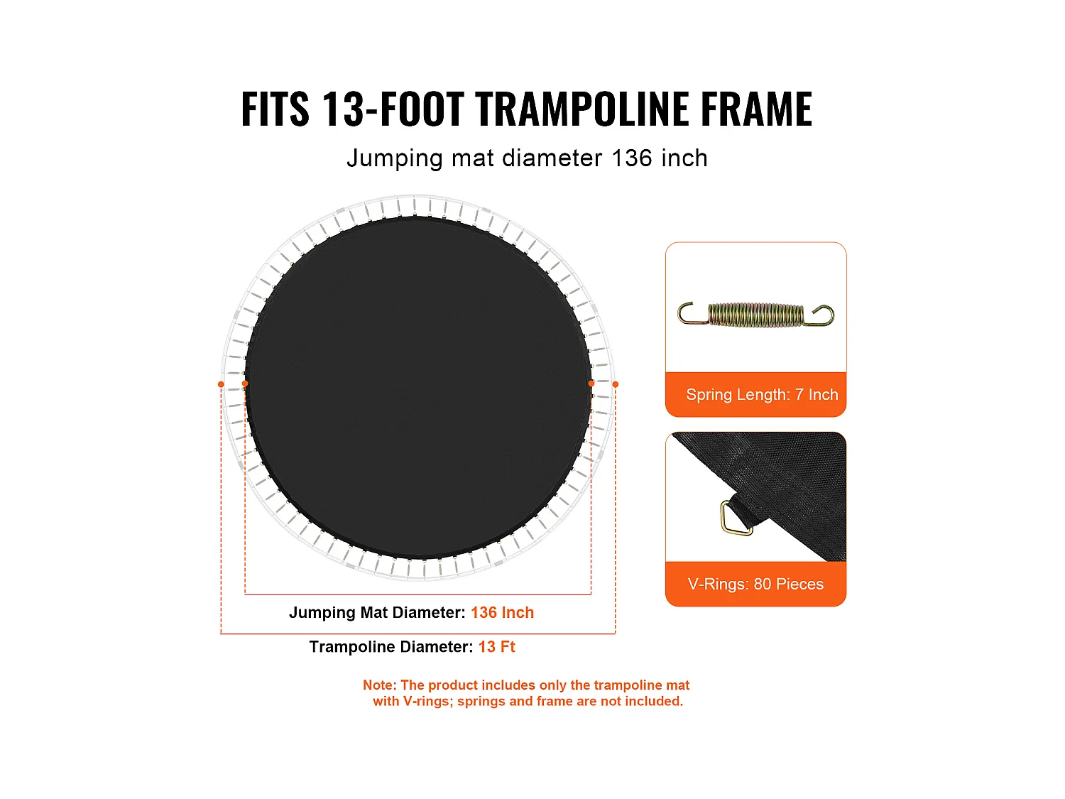 Tapis de Remplacement pour Trampoline SucceBuy, Cadre de 396 cm, 80 Anneaux en V, Ressort de 18 cm, Résistant aux UV, Durable