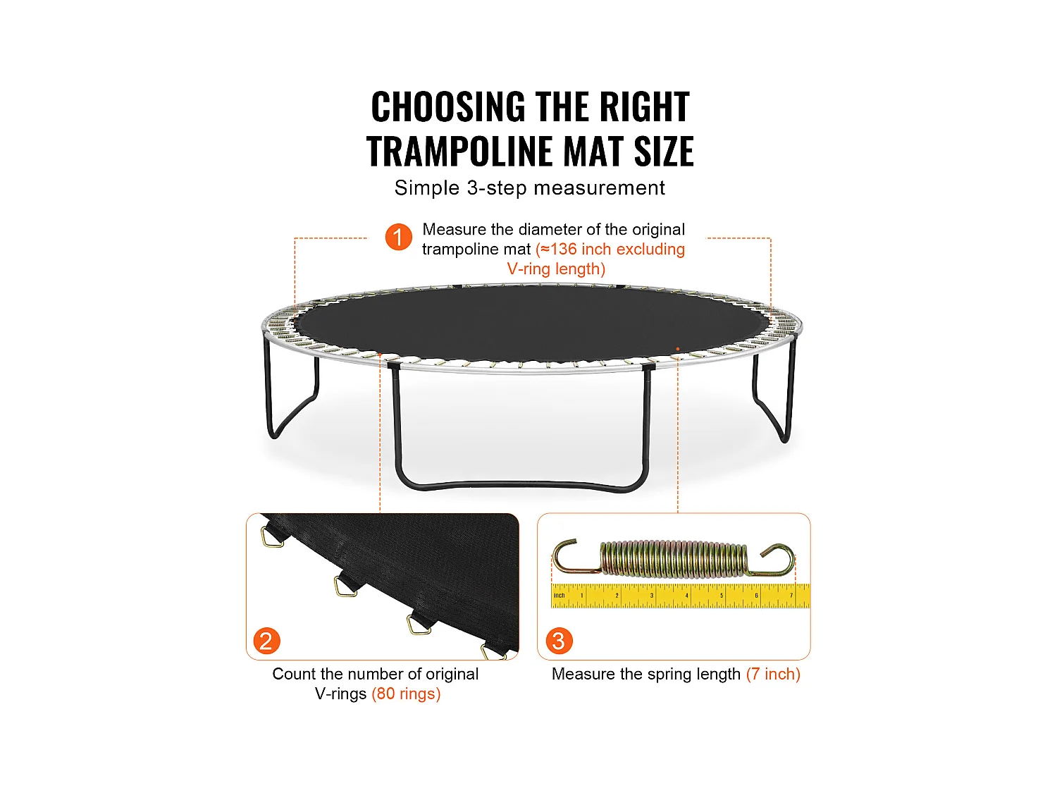 Tapis de Remplacement pour Trampoline SucceBuy, Cadre de 396 cm, 80 Anneaux en V, Ressort de 18 cm, Résistant aux UV, Durable