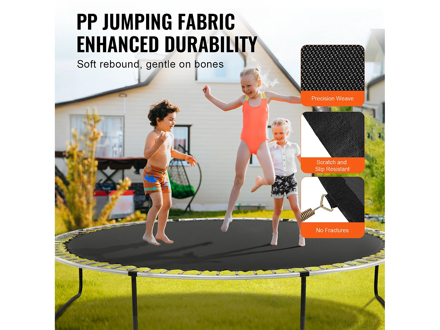 Tapis de Remplacement pour Trampoline SucceBuy, Cadre de 396 cm, 80 Anneaux en V, Ressort de 18 cm, Résistant aux UV, Durable