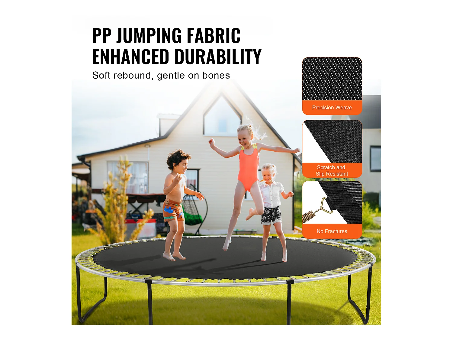 Tapis de Remplacement pour Trampoline SucceBuy, Cadre de 427 cm, 72 Anneaux en V, Ressort de 16 à 18 cm, Résistant aux UV, Durable