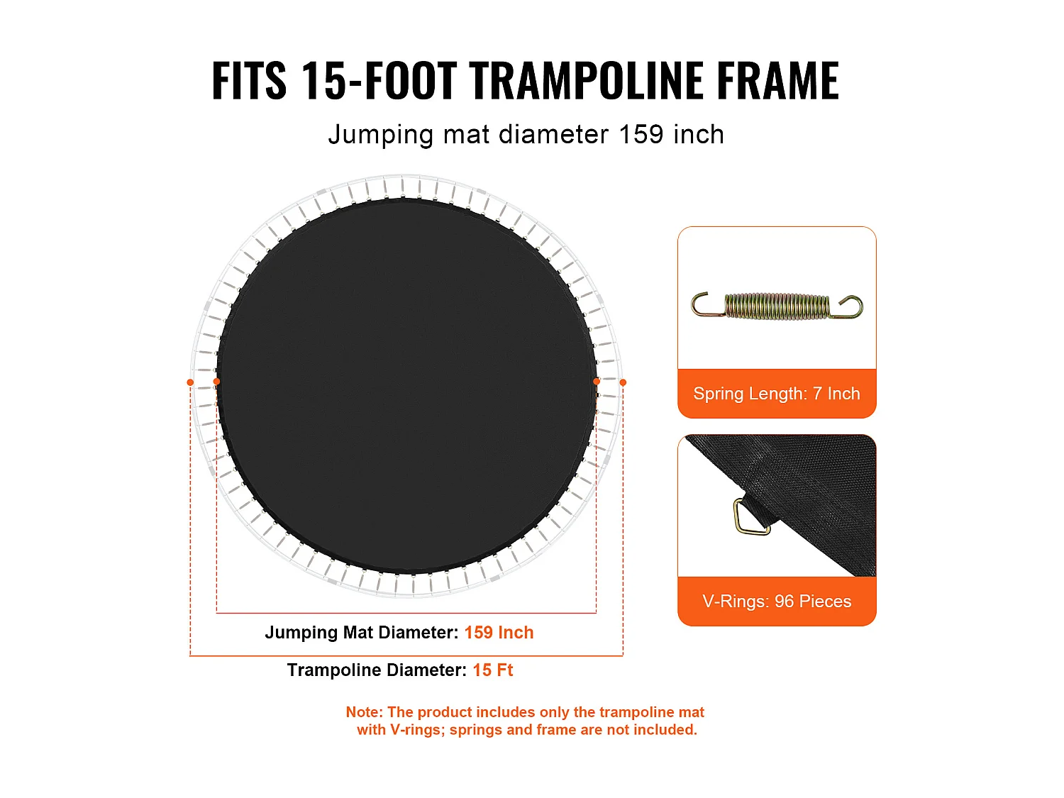 Tapis de Remplacement pour Trampoline SucceBuy, Cadre de 457 cm, 96 Anneaux en V, Ressort de 18 cm, Résistant aux UV, Durable