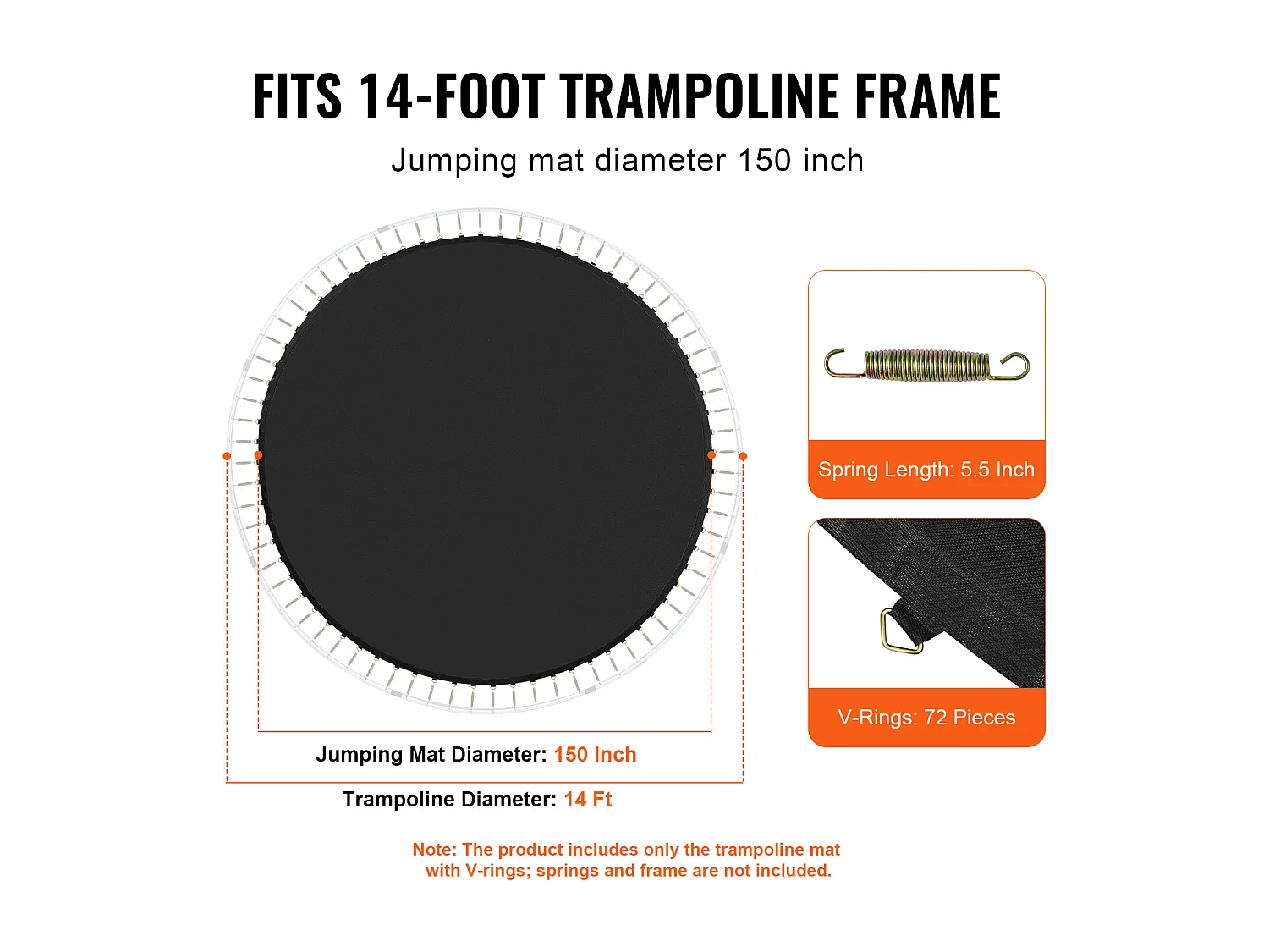 Tapis de Remplacement pour Trampoline SucceBuy, Cadre de 427 cm, 72 Anneaux en V, Ressort de 14 cm, Résistant aux UV, Durable