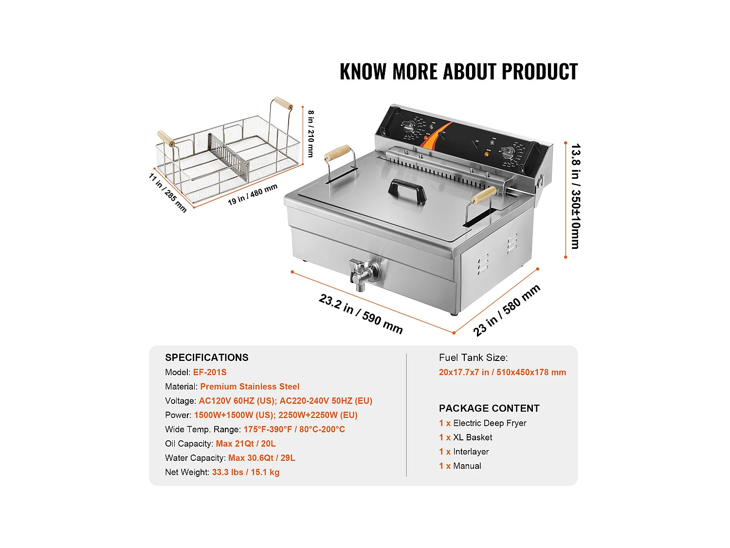 Friteuse Électrique SucceBuy 3000 W 29 L pour Comptoir, Idéale pour Fritures Commerciales et Événements avec Grande Capacité