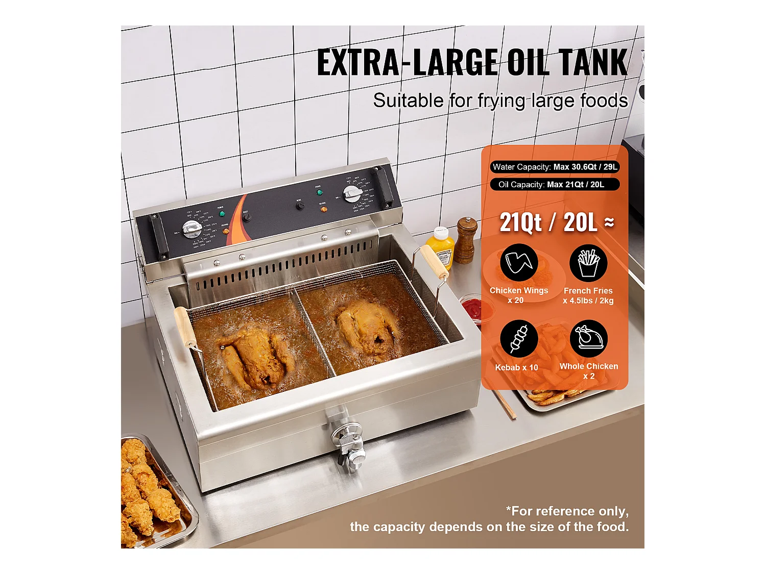 Friteuse Électrique SucceBuy 3000 W 29 L pour Comptoir, Idéale pour Fritures Commerciales et Événements avec Grande Capacité