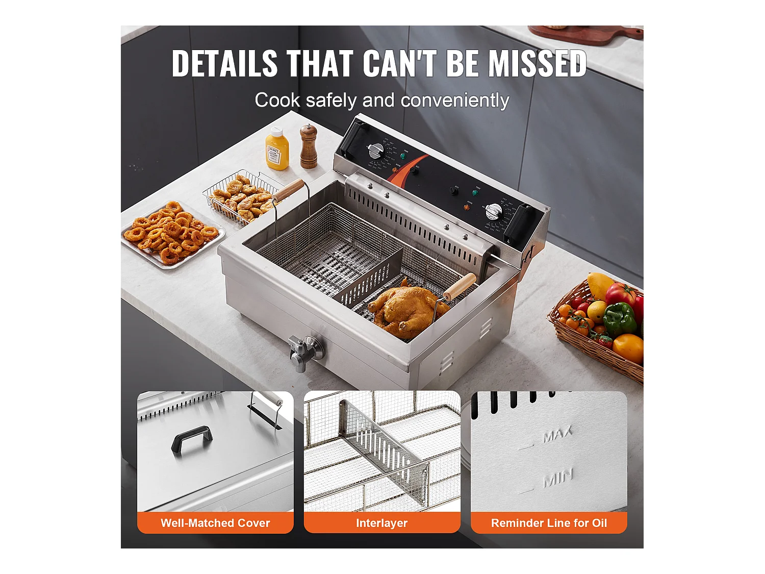 Friteuse Électrique SucceBuy 3000 W 29 L pour Comptoir, Idéale pour Fritures Commerciales et Événements avec Grande Capacité