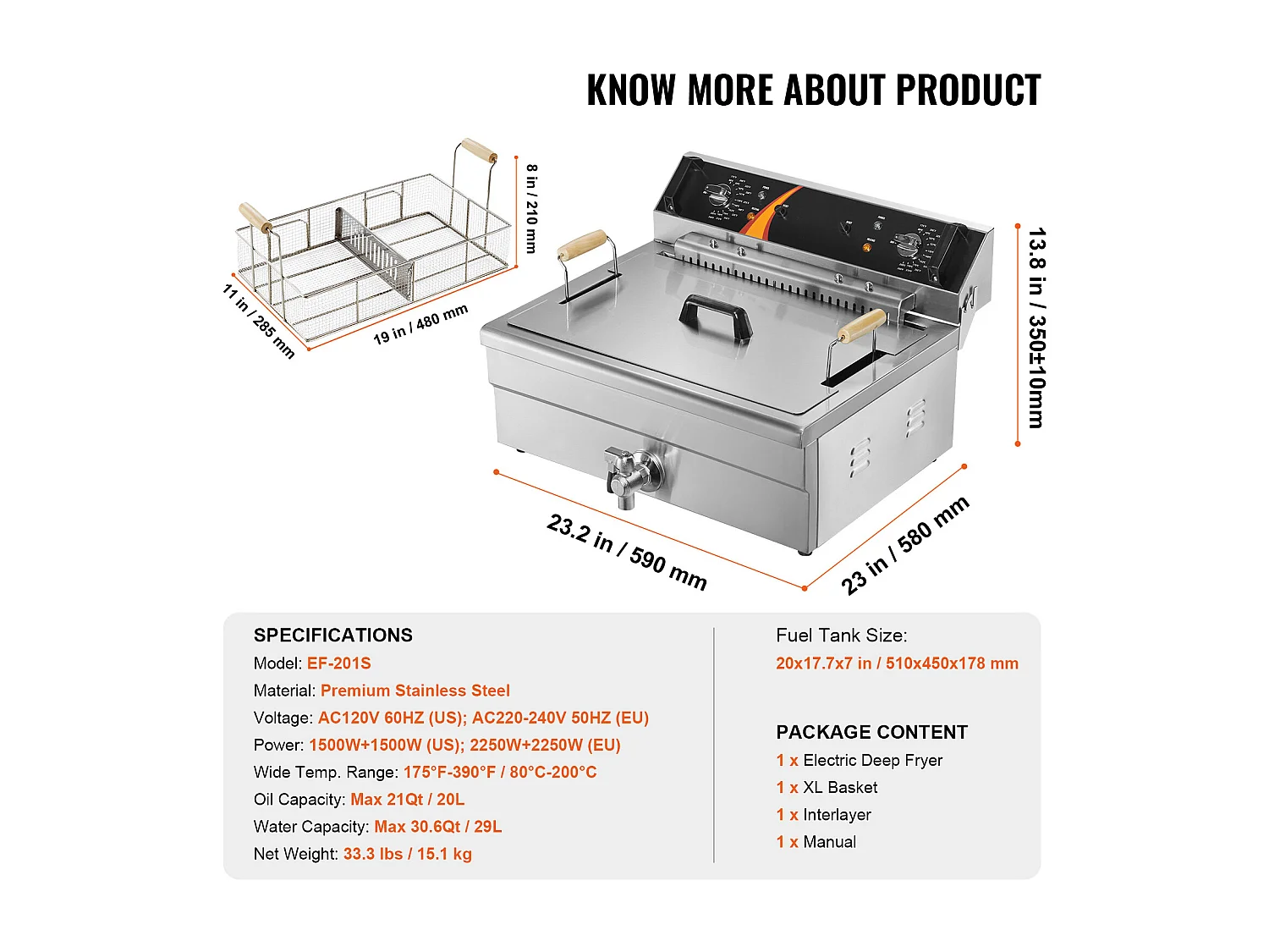 Friteuse Électrique SucceBuy 3000 W 29 L pour Comptoir, Idéale pour Fritures Commerciales et Événements avec Grande Capacité