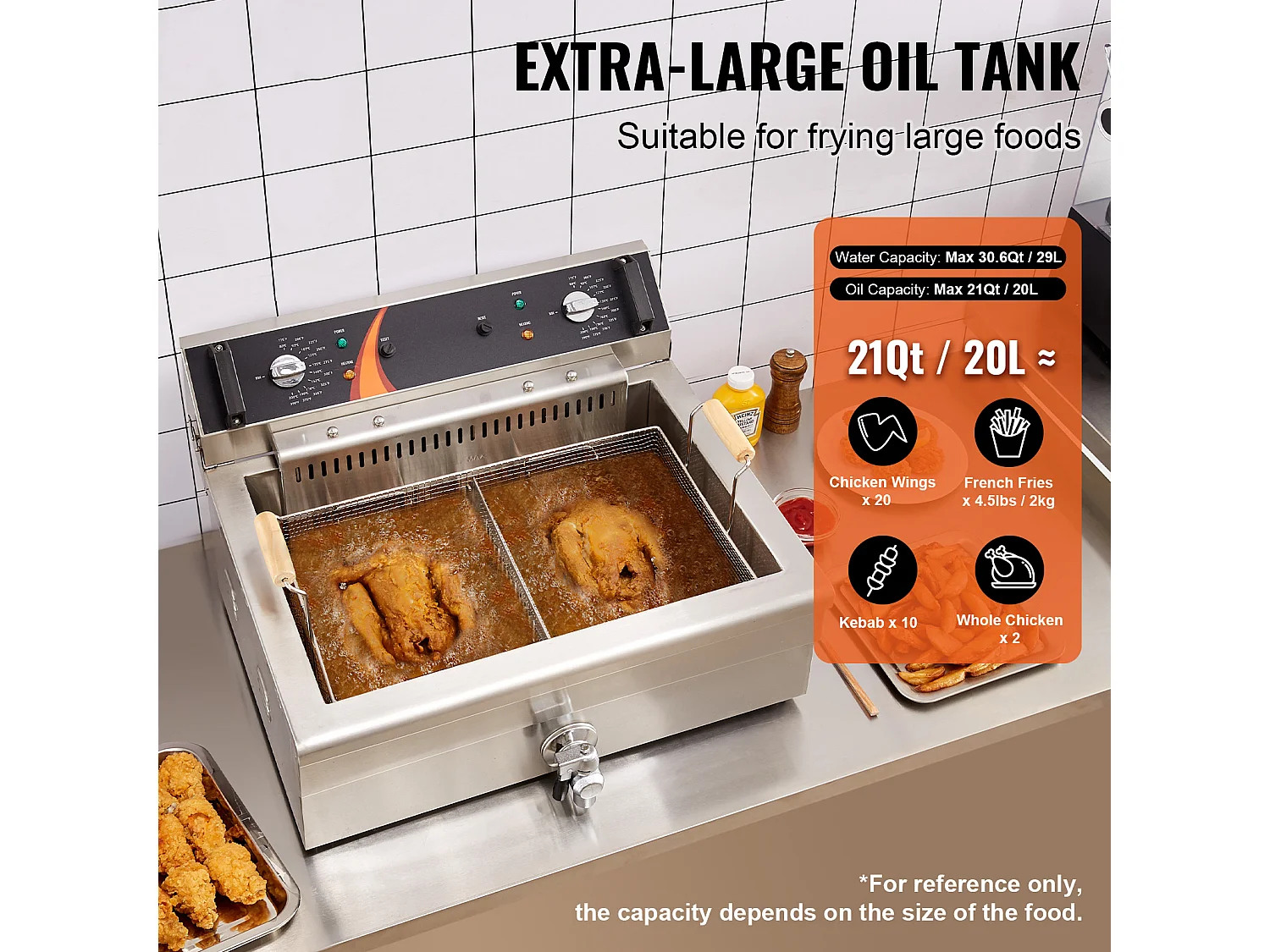 Friteuse Électrique SucceBuy 3000 W 29 L pour Comptoir, Idéale pour Fritures Commerciales et Événements avec Grande Capacité