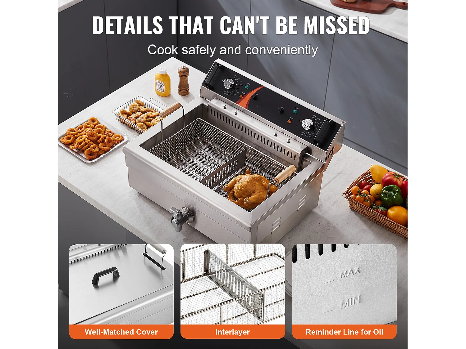 Friteuse Électrique SucceBuy 3000 W 29 L pour Comptoir, Idéale pour Fritures Commerciales et Événements avec Grande Capacité