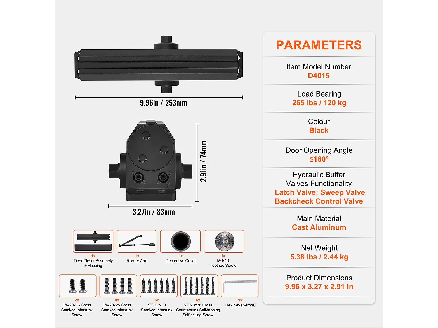 Automatische Deurdranger SucceBuy, Verstelbare Hydraulische Demper voor Deuren tot 120 kg, Robuust Aluminium Gietwerk, Gemakkelijke Installatie, Zwart