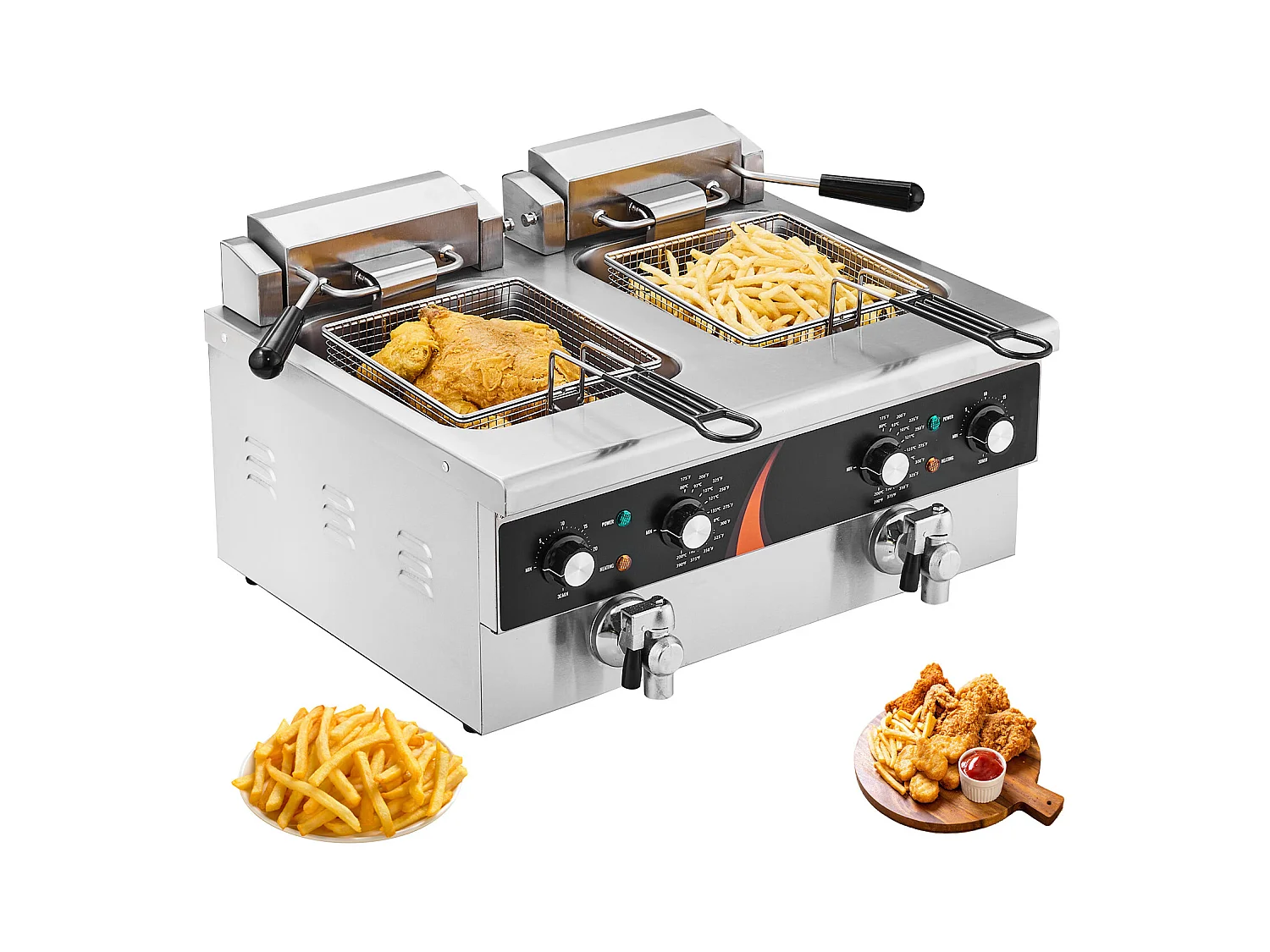 Friteuse Commerciale SucceBuy Friteuse Électrique de Comptoir Double Cuve 3000 W x 2 Capacité de 5,9 L