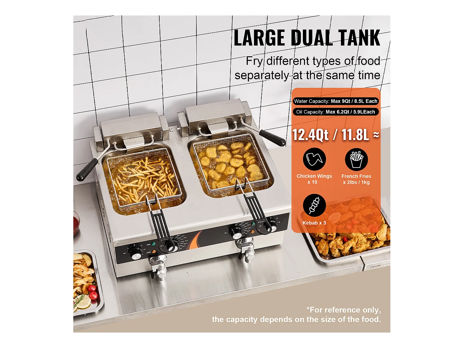 Friteuse Commerciale SucceBuy Friteuse Électrique de Comptoir Double Cuve 3000 W x 2 Capacité de 5,9 L