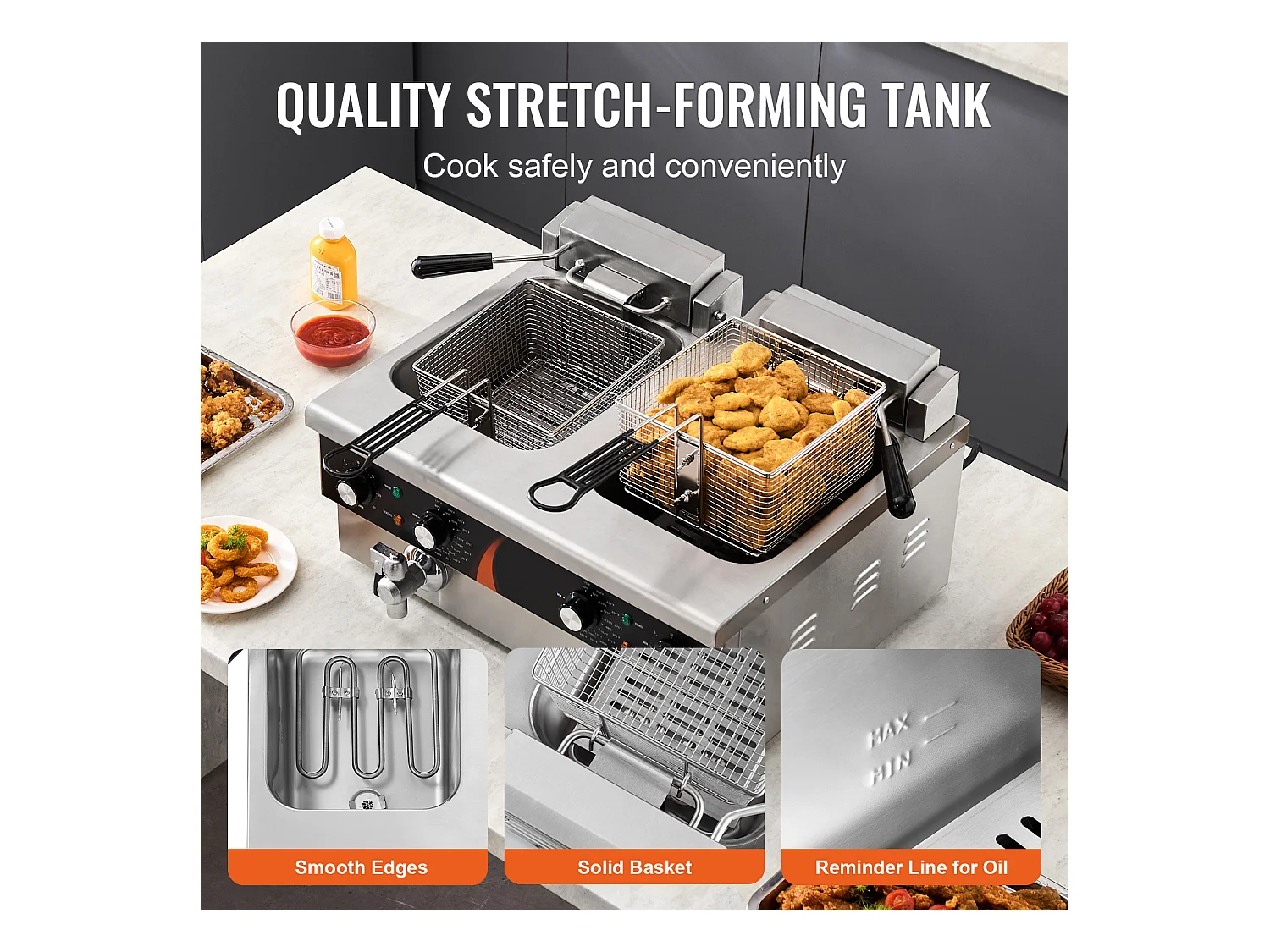 Friteuse Commerciale SucceBuy Friteuse Électrique de Comptoir Double Cuve 3000 W x 2 Capacité de 5,9 L