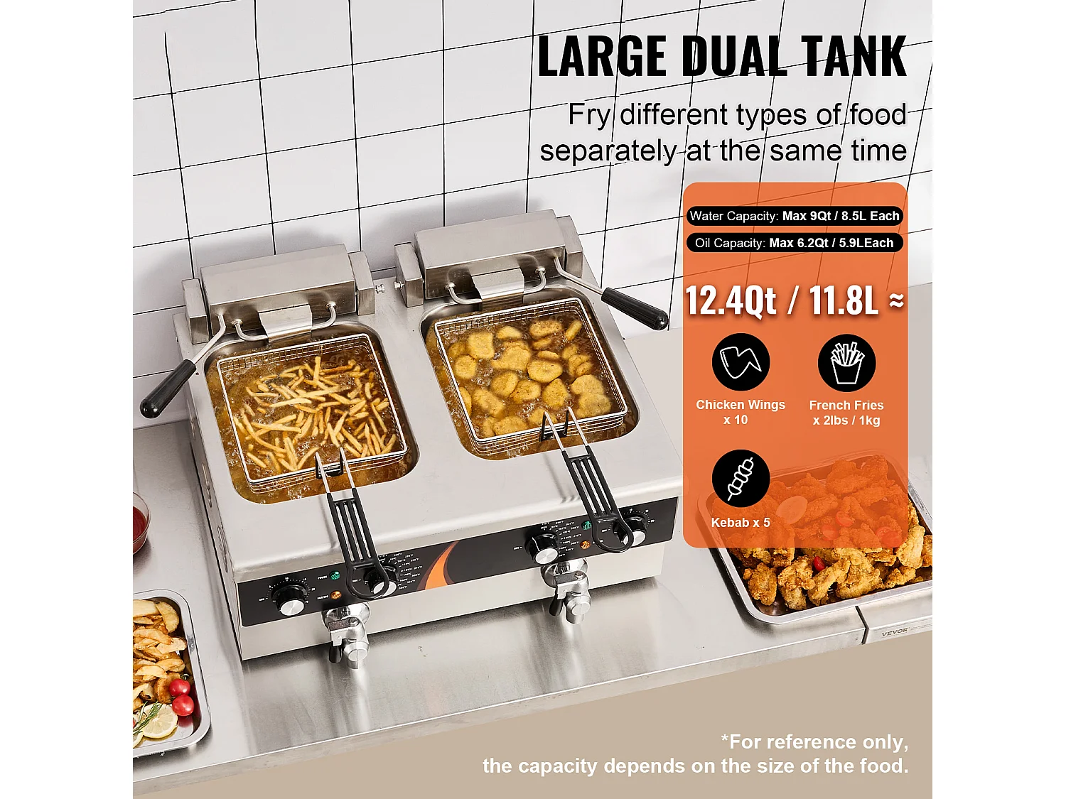 Friteuse Commerciale SucceBuy Friteuse Électrique de Comptoir Double Cuve 3000 W x 2 Capacité de 5,9 L