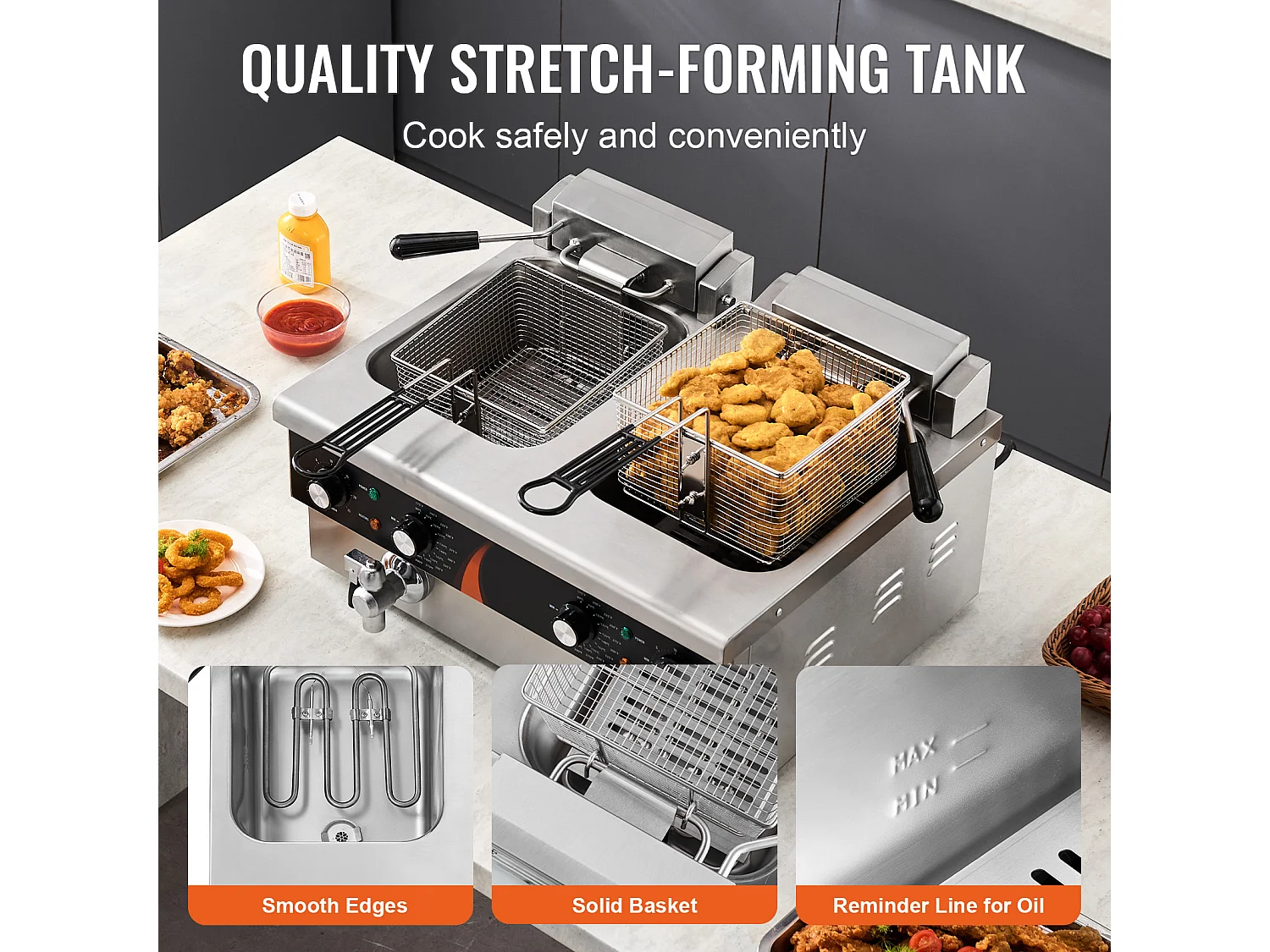 Friteuse Commerciale SucceBuy Friteuse Électrique de Comptoir Double Cuve 3000 W x 2 Capacité de 5,9 L