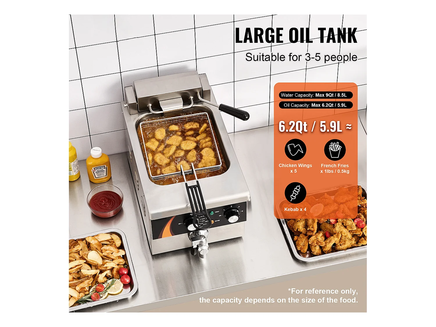 Friteuse SucceBuy Commerciale de Comptoir 8,5 L 1750 W, Conçue pour Usage Intensif dans les Établissements de Restauration Rapide