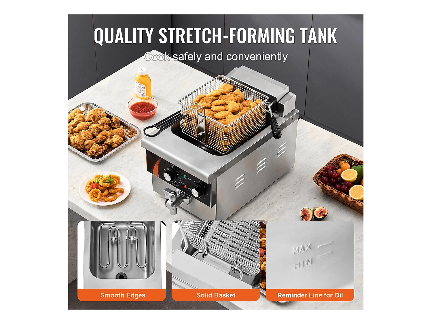 Friteuse SucceBuy Commerciale de Comptoir 8,5 L 1750 W, Conçue pour Usage Intensif dans les Établissements de Restauration Rapide