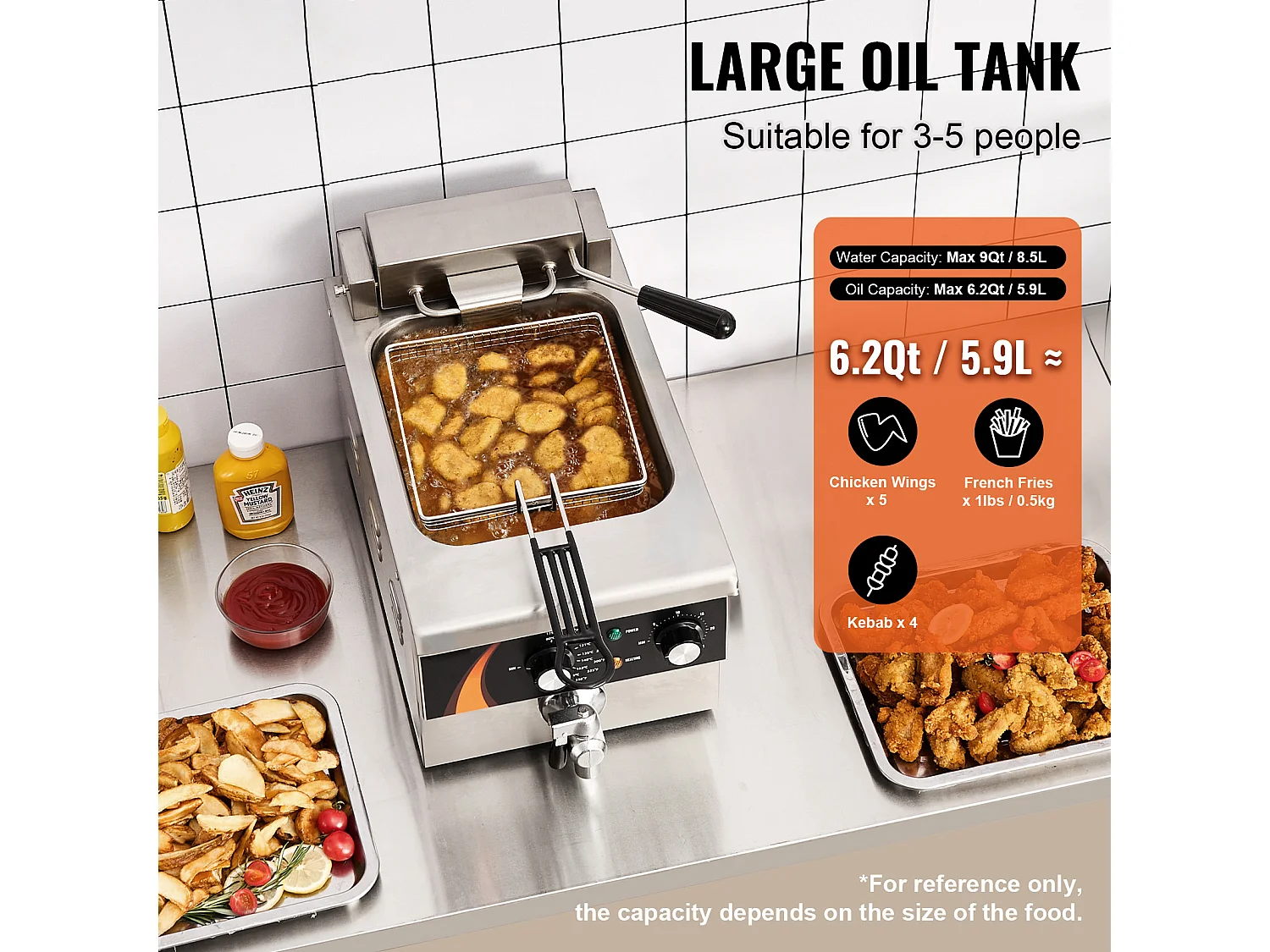 Friteuse SucceBuy Commerciale de Comptoir 8,5 L 1750 W, Conçue pour Usage Intensif dans les Établissements de Restauration Rapide