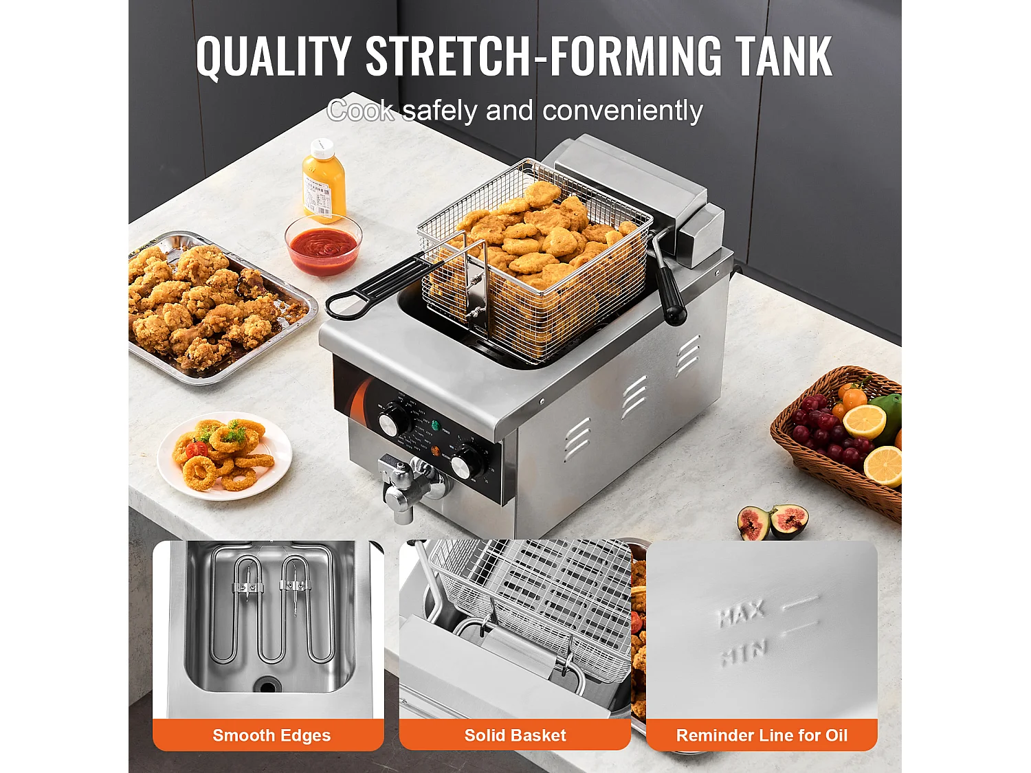 Friteuse SucceBuy Commerciale de Comptoir 8,5 L 1750 W, Conçue pour Usage Intensif dans les Établissements de Restauration Rapide