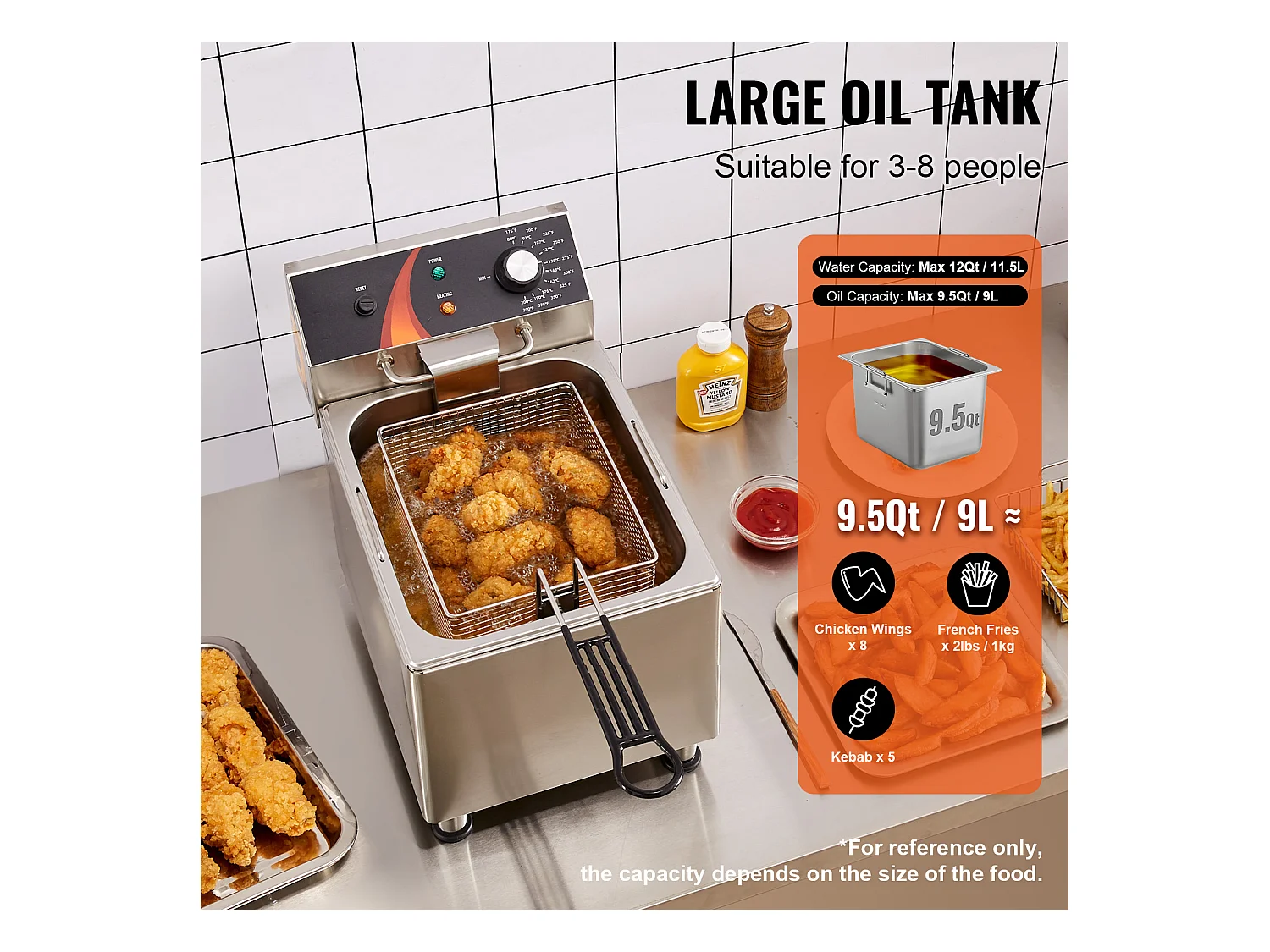 Freidora Eléctrica Comercial SucceBuy 3100 W 9 L 200 °C, Perfecta para Restaurantes y Snacks con Control de Temperatura Preciso