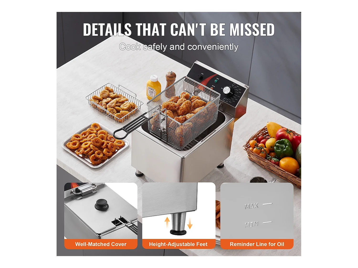 Freidora Eléctrica Comercial SucceBuy 3100 W 9 L 200 °C, Perfecta para Restaurantes y Snacks con Control de Temperatura Preciso