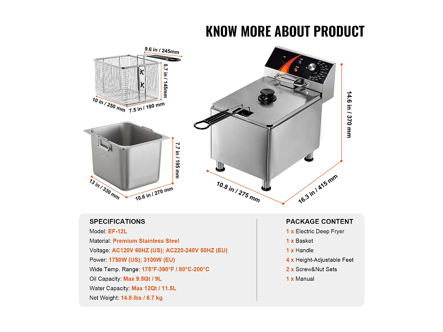 Frytownica Elektryczna SucceBuy Komercyjna 3100 W 9 L 200 °C, Perfect dla Restauracji i Snacków z Precyzyjną Kontrolą Temperatury
