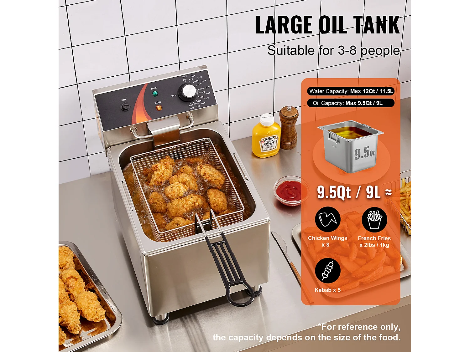 Frytownica Elektryczna SucceBuy Komercyjna 3100 W 9 L 200 °C, Perfect dla Restauracji i Snacków z Precyzyjną Kontrolą Temperatury