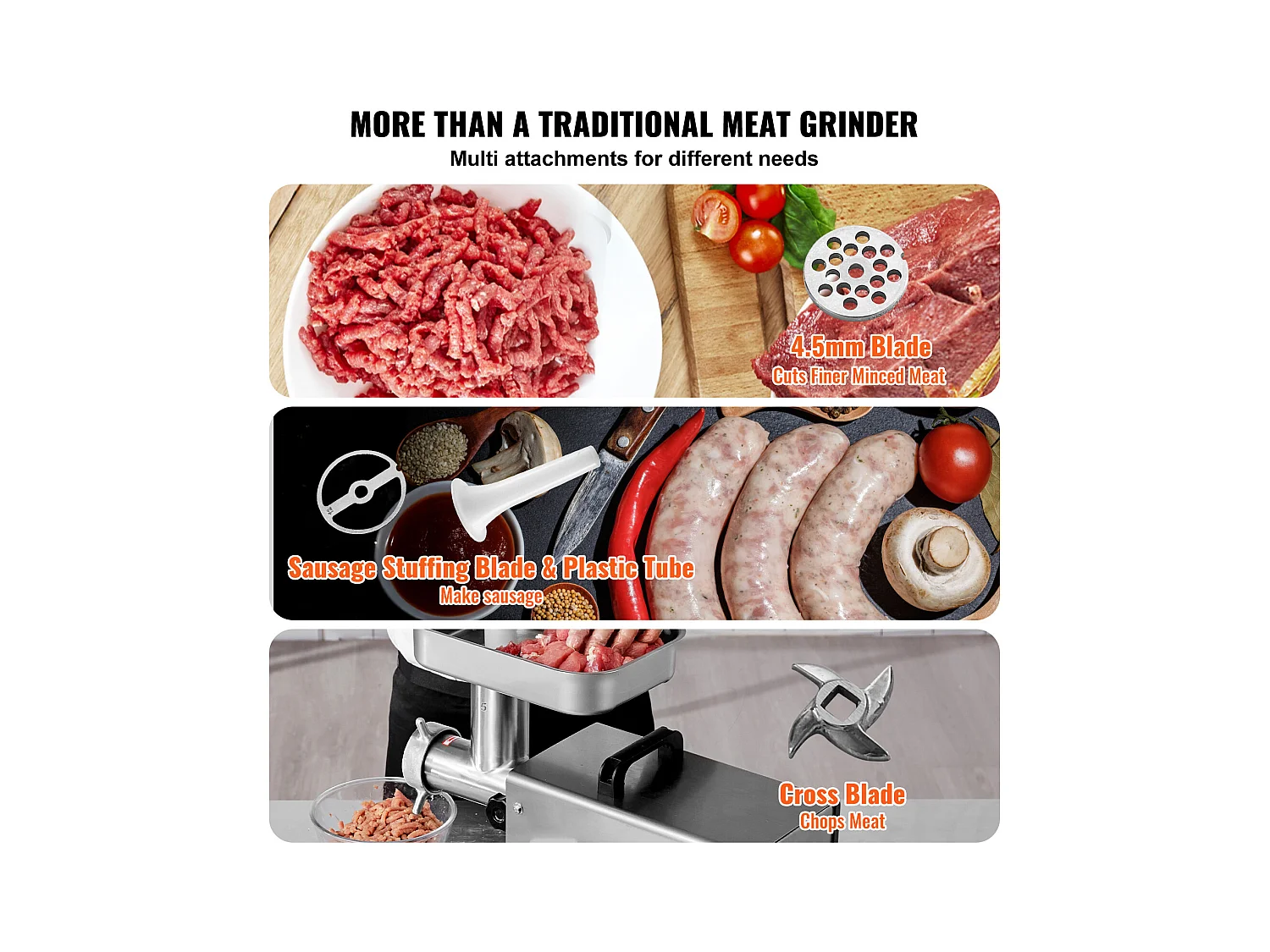 Hachoir à Viande SucceBuy Électrique Commercial 2kg/min Machine à Saucisses Cuisine, Compact et Efficace pour Petites Entreprises et Food Trucks