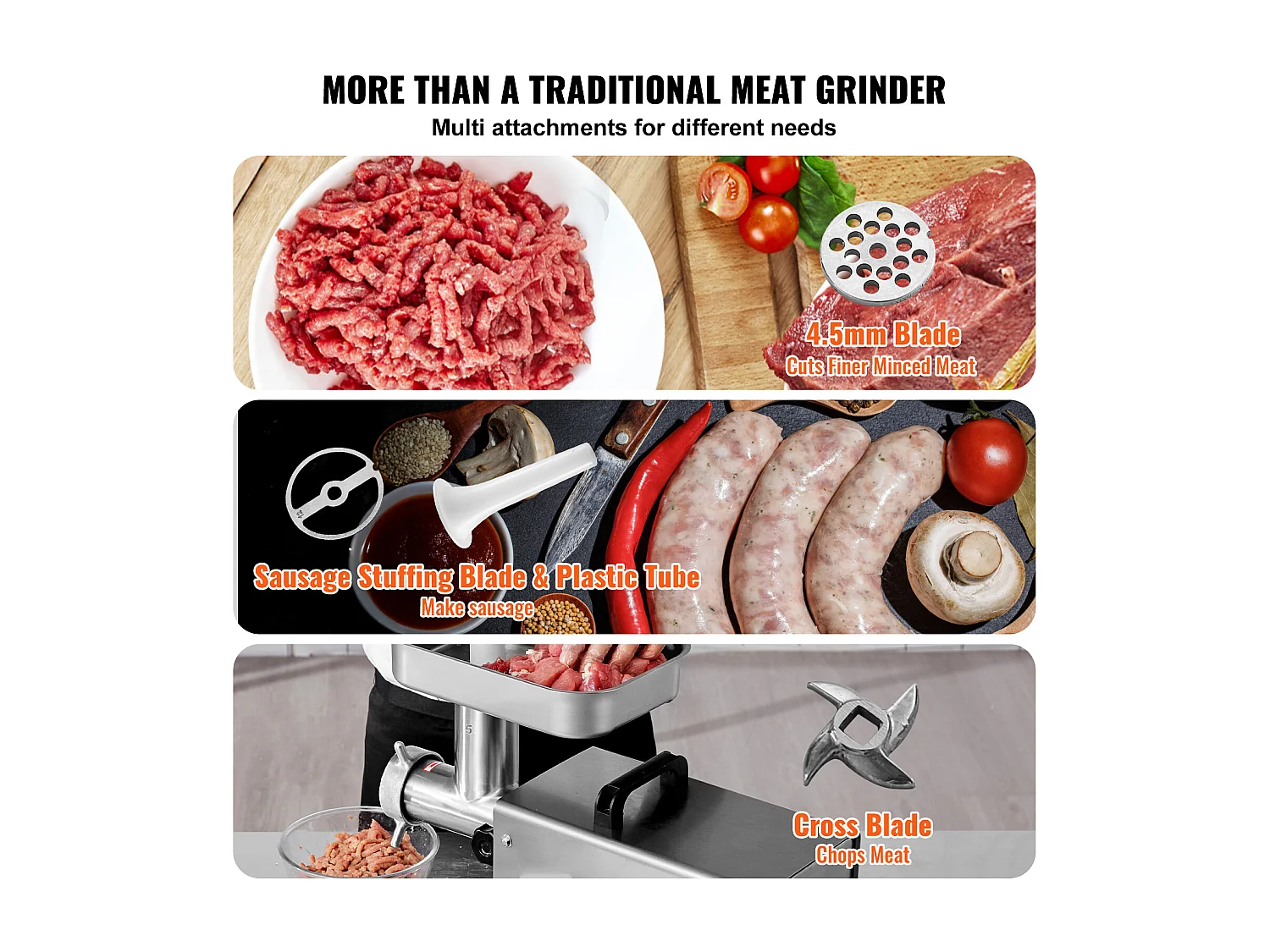 Hachoir à Viande SucceBuy Électrique Commercial 2kg/min Machine à Saucisses Cuisine, Compact et Efficace pour Petites Entreprises et Food Trucks