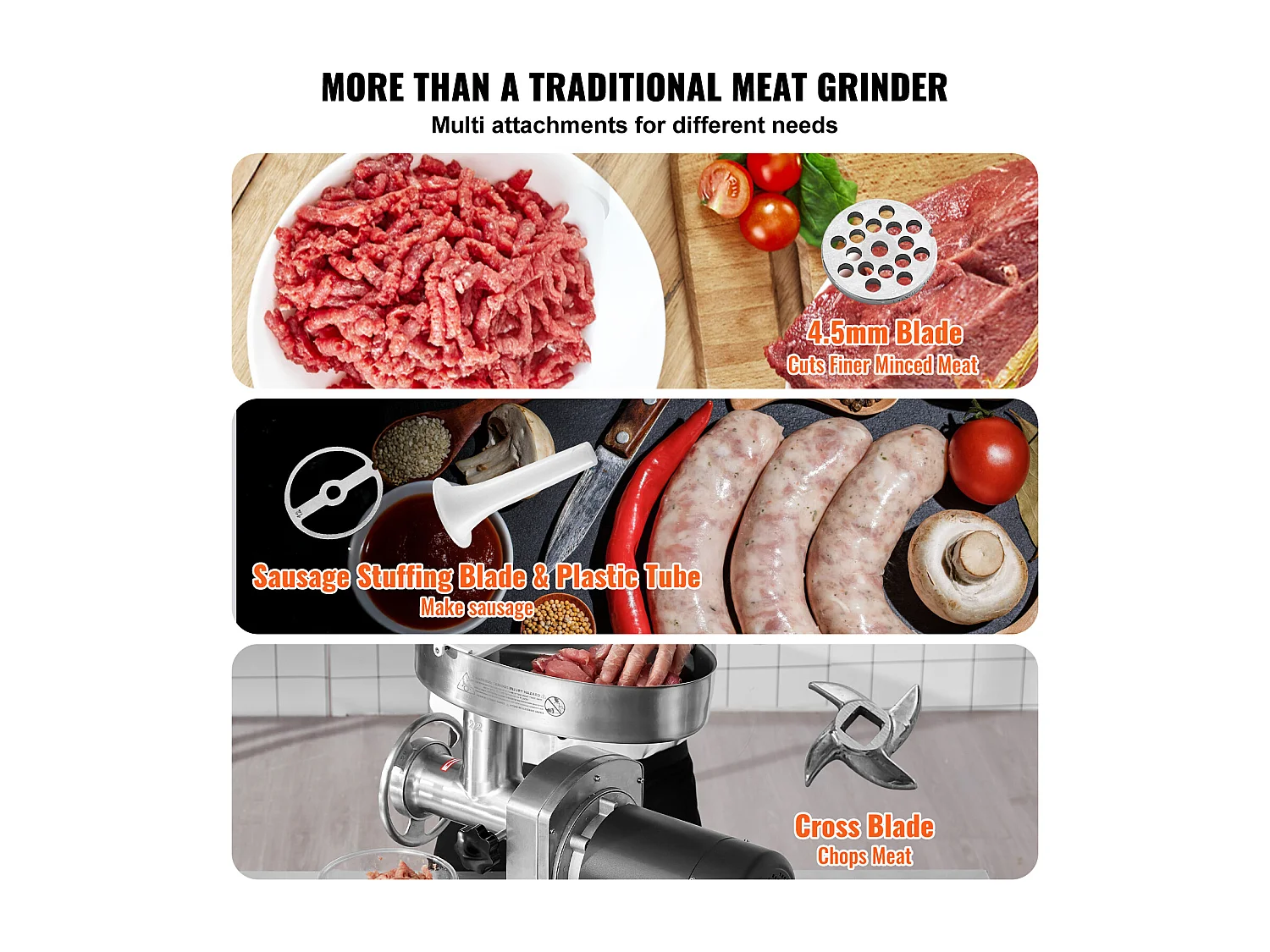 Hachoir à Viande SucceBuy Électrique Commercial 6kg/min pour Cuisine, Conçu pour Hachage Rapide et Facile dans Environnements Professionnels