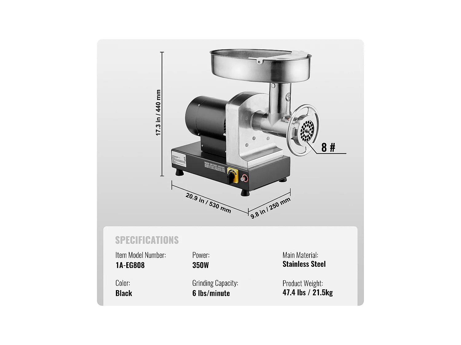 Hachoir à Viande SucceBuy Électrique Commercial 3kg/min Poussoir à Saucisses Cuisine, Idéal pour Préparations Culinaires et Ateliers de Boucherie