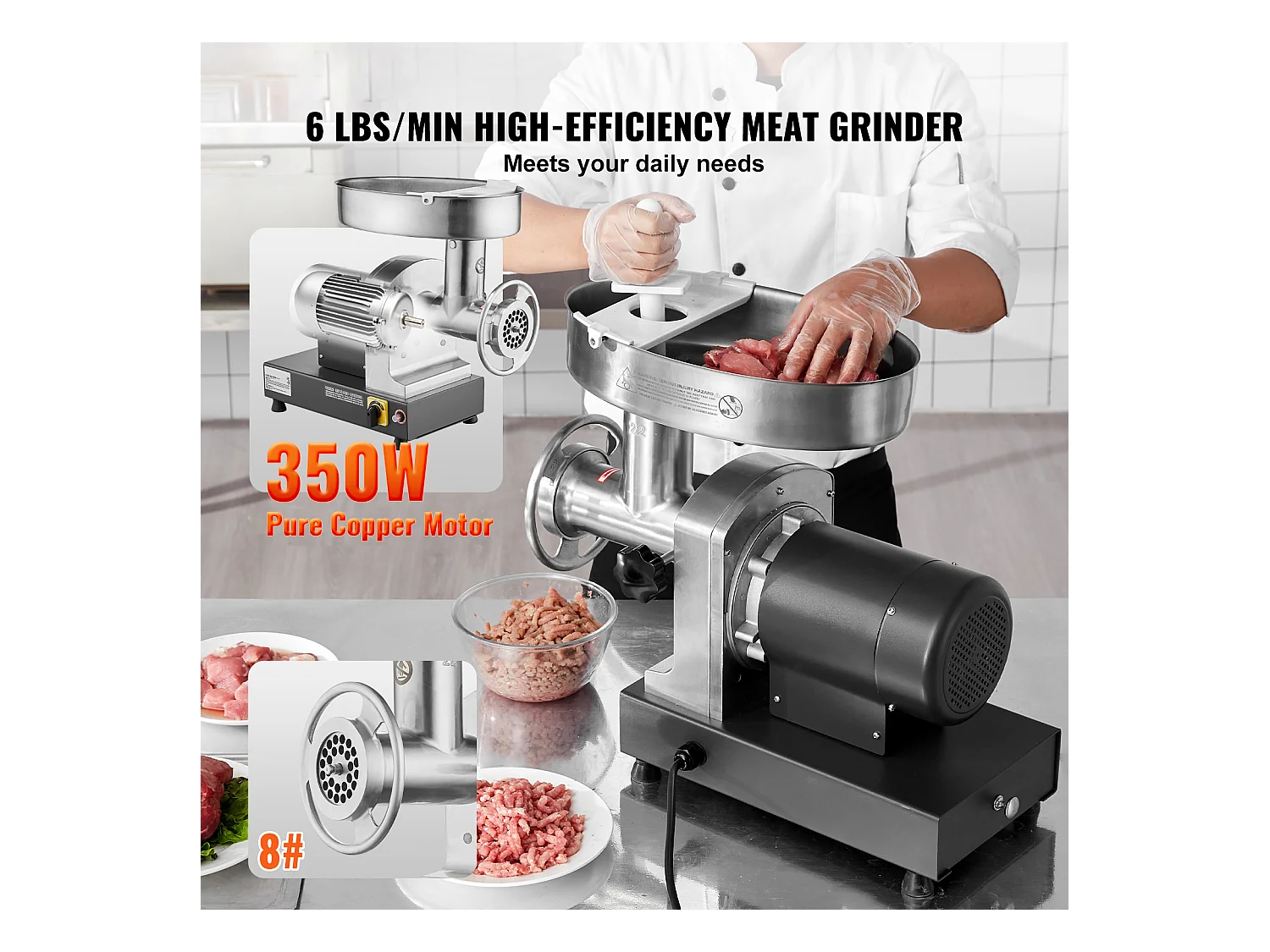 Hachoir à Viande SucceBuy Électrique Commercial 3kg/min Poussoir à Saucisses Cuisine, Idéal pour Préparations Culinaires et Ateliers de Boucherie