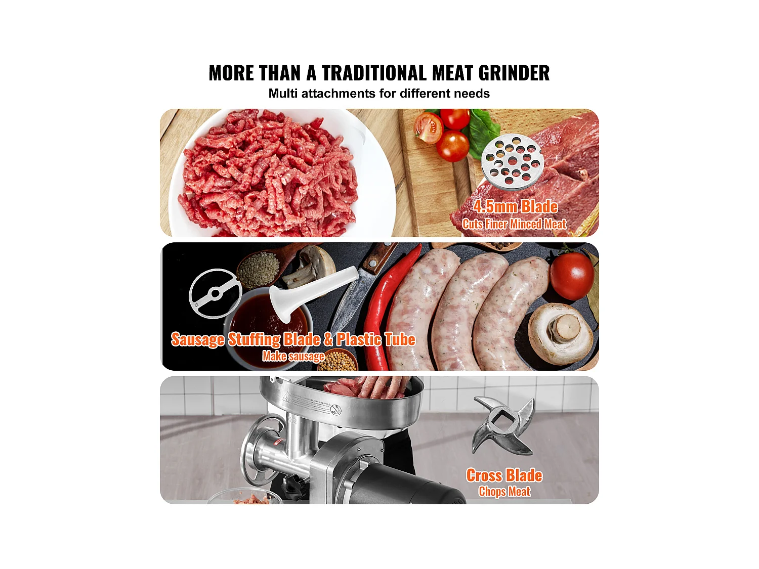 Hachoir à Viande SucceBuy Électrique Commercial 3kg/min Poussoir à Saucisses Cuisine, Idéal pour Préparations Culinaires et Ateliers de Boucherie