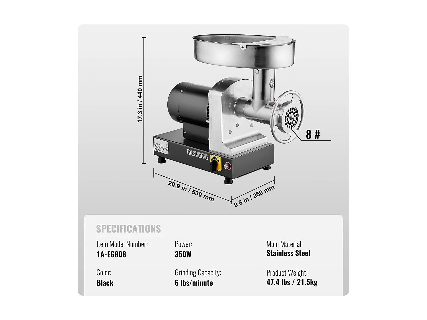 Hachoir à Viande SucceBuy Électrique Commercial 3kg/min Poussoir à Saucisses Cuisine, Idéal pour Préparations Culinaires et Ateliers de Boucherie